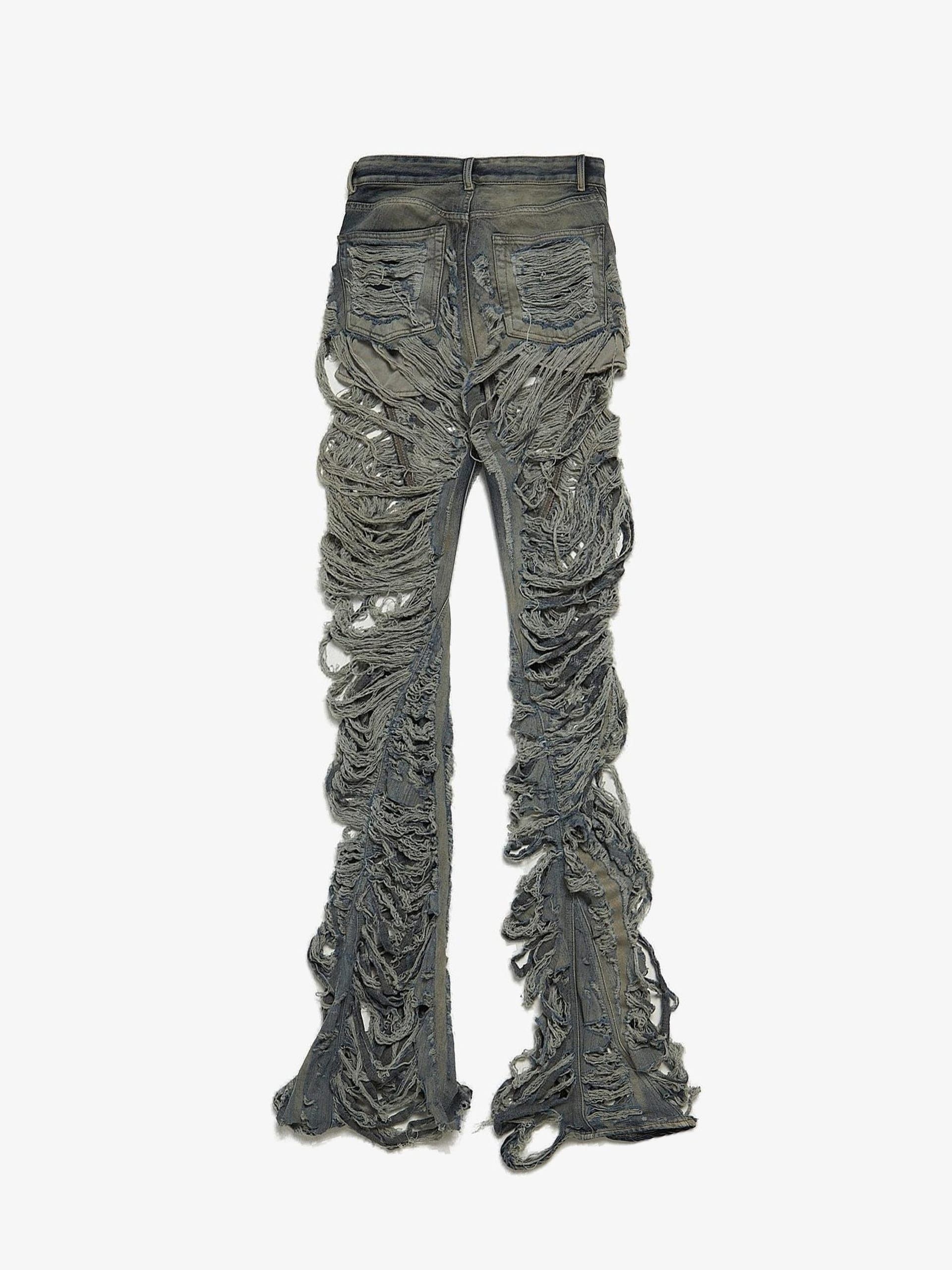 Rick Owens Blu Slashed Hustler Cotton Jeans Size US 29 - 2 Thumbnail