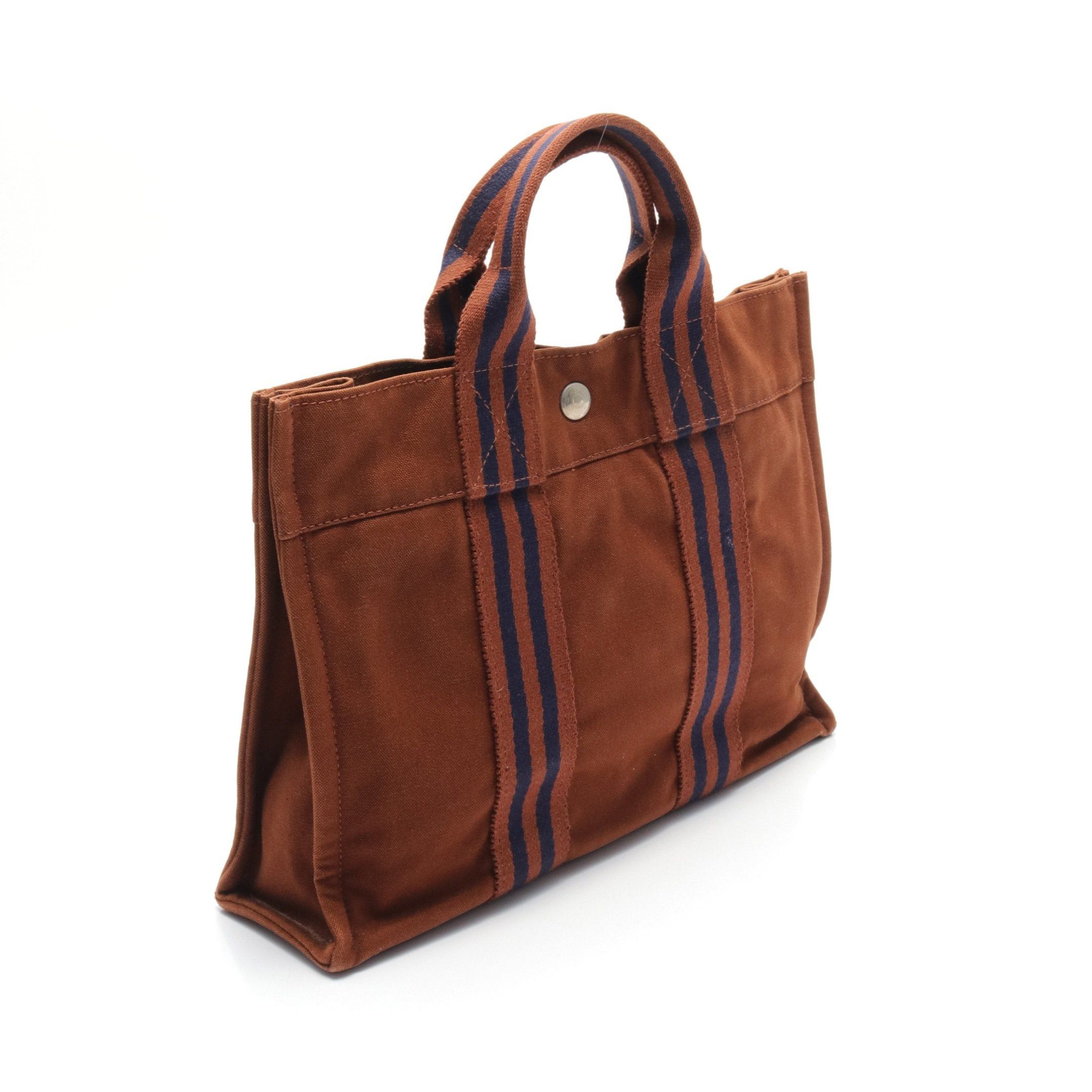 Hermes Hermes Fool Toe Pm Handbag Tote Bag Canvas Brown Silver Hardware ...