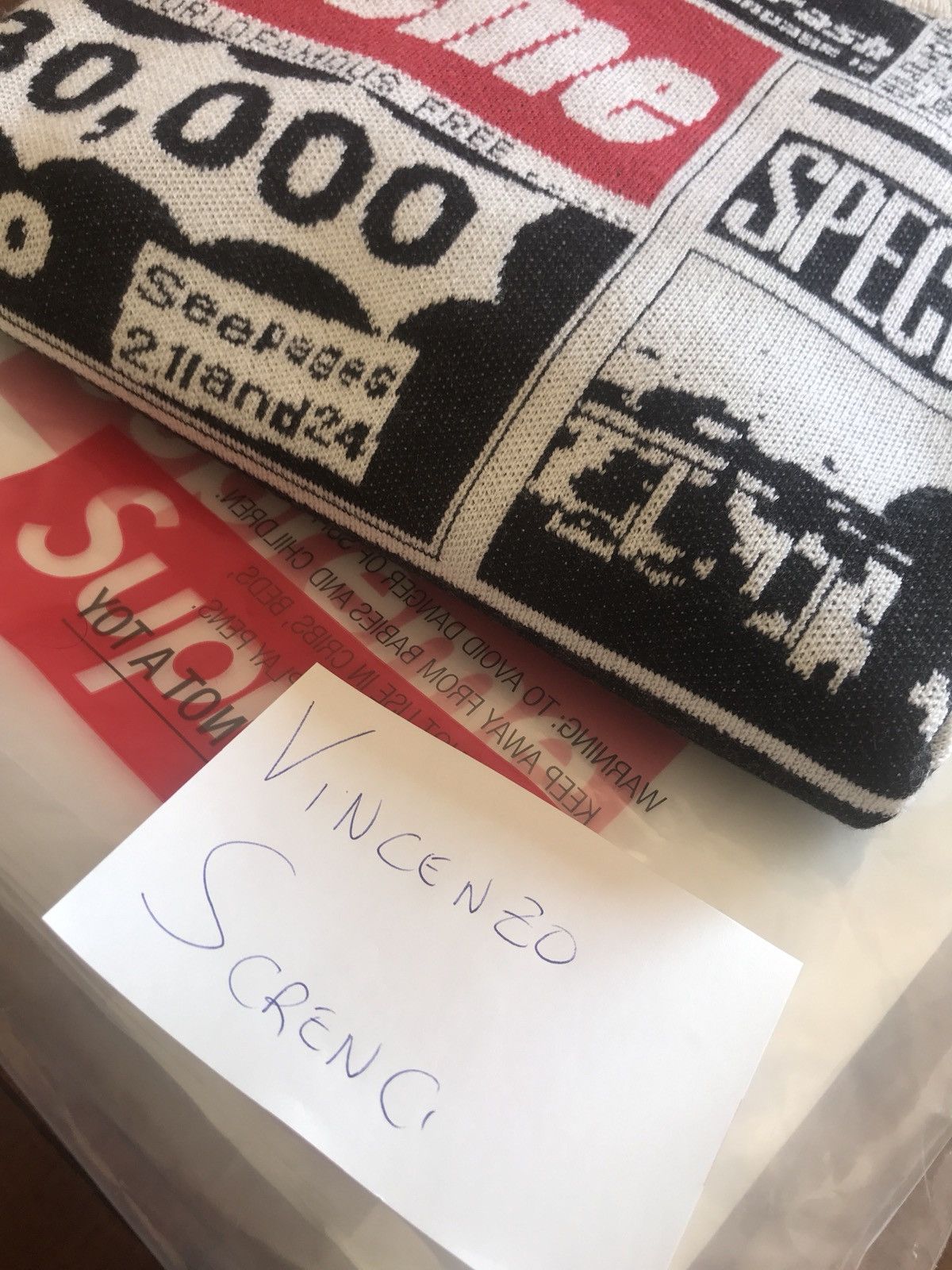 Supreme Supreme Newsprint Sweater (White) | Grailed 