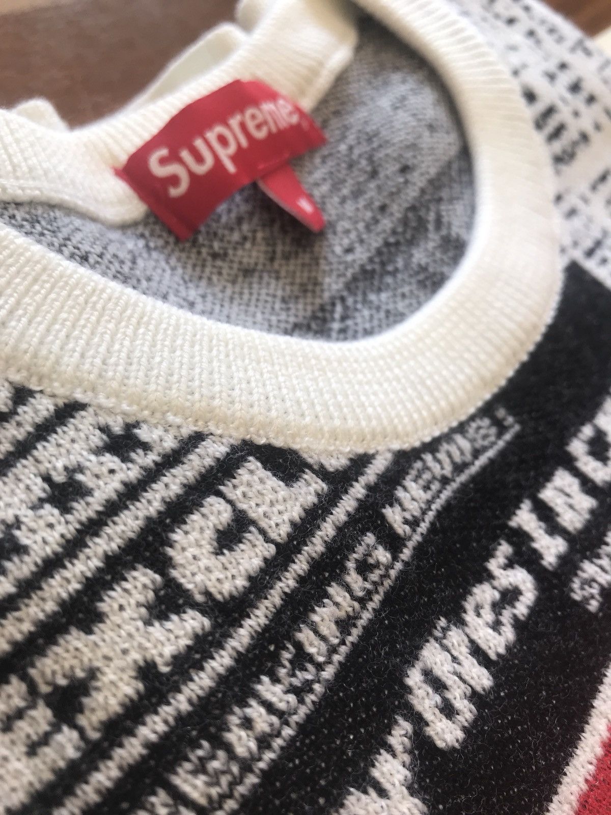 Supreme Supreme Newsprint Sweater (White) | Grailed 