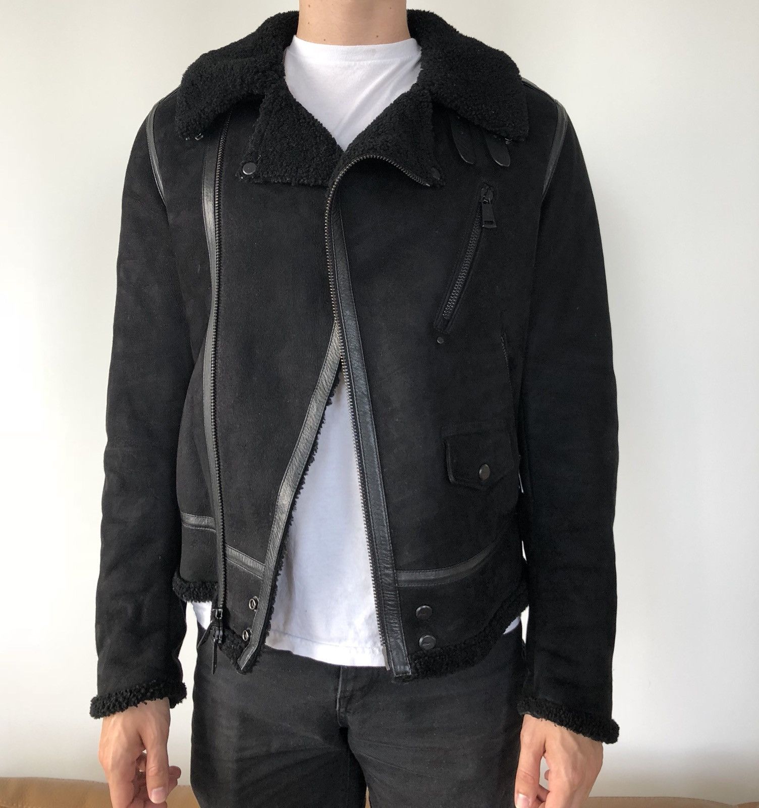 Ralph Lauren Black Label Black Shearling Biker Jacket | Grailed