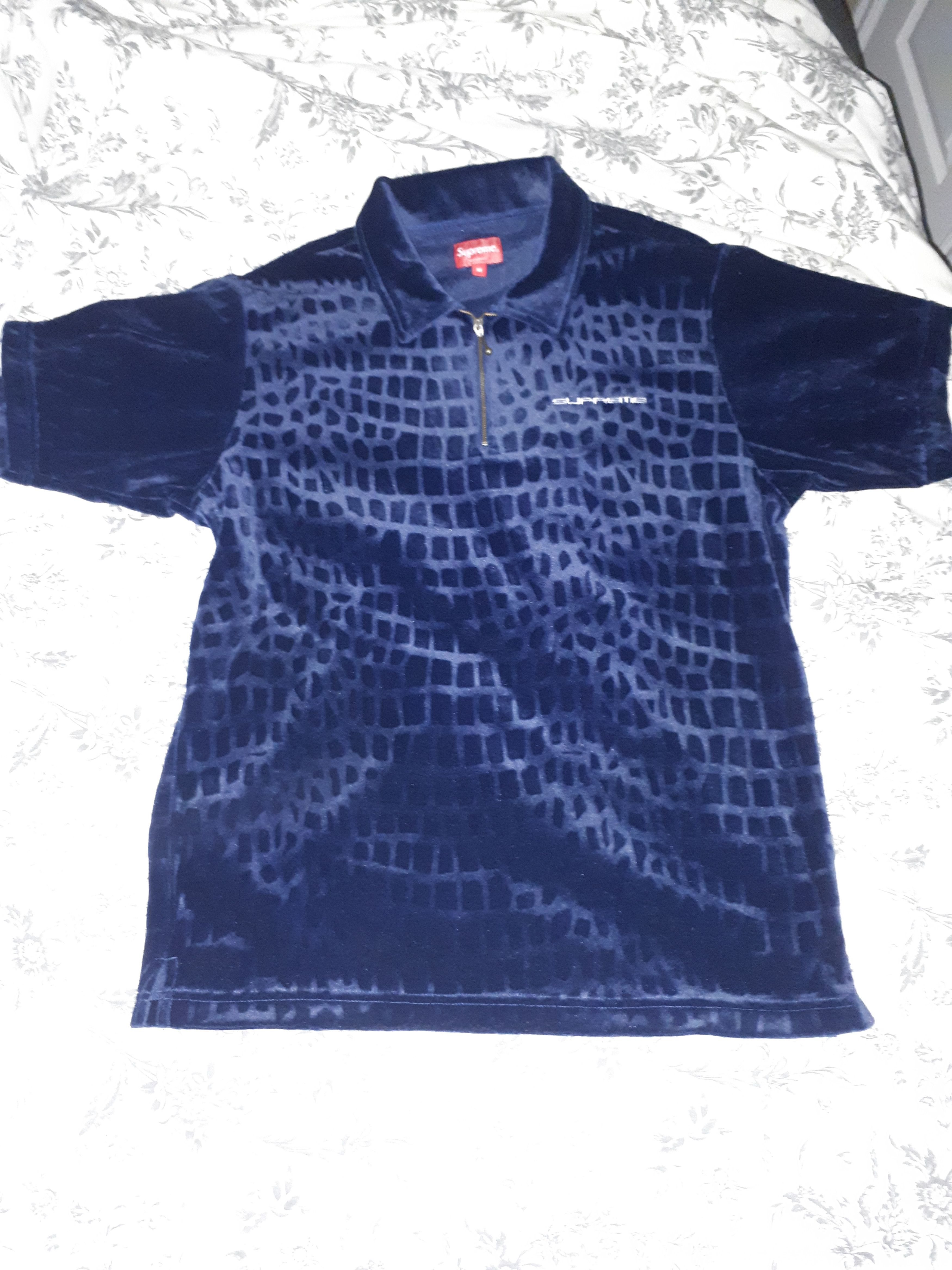 Supreme Croc Velour Zip Polo Navy Supreme | Grailed