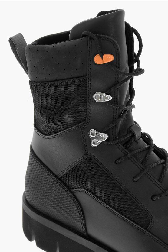 Heron Preston Solid Color Leather and Fabric Combat Boots with Commando So Size US 9 / EU 42 - 4 Thumbnail