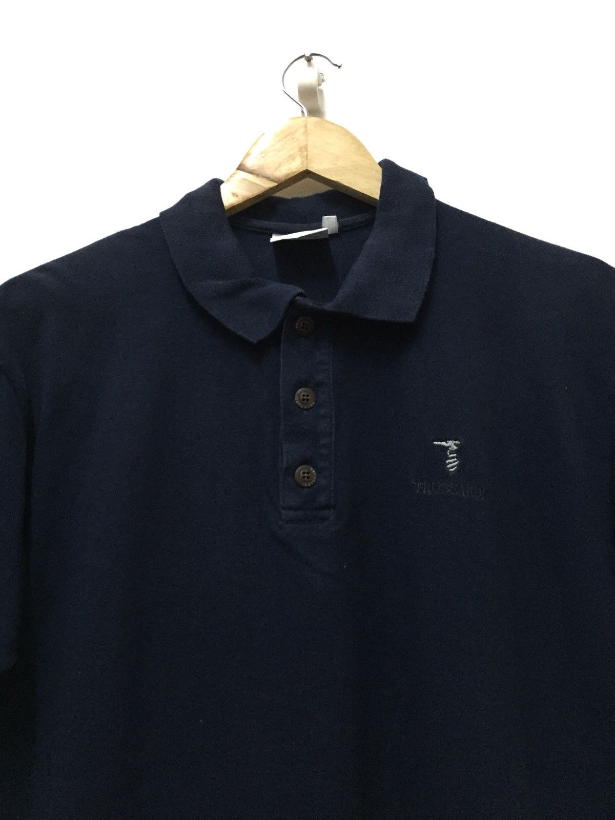 T-shirt Vintage Trussardi Années 90 Manches Courtes Imprimé All Over Navy - Taille L, Occasion Très Bon état.