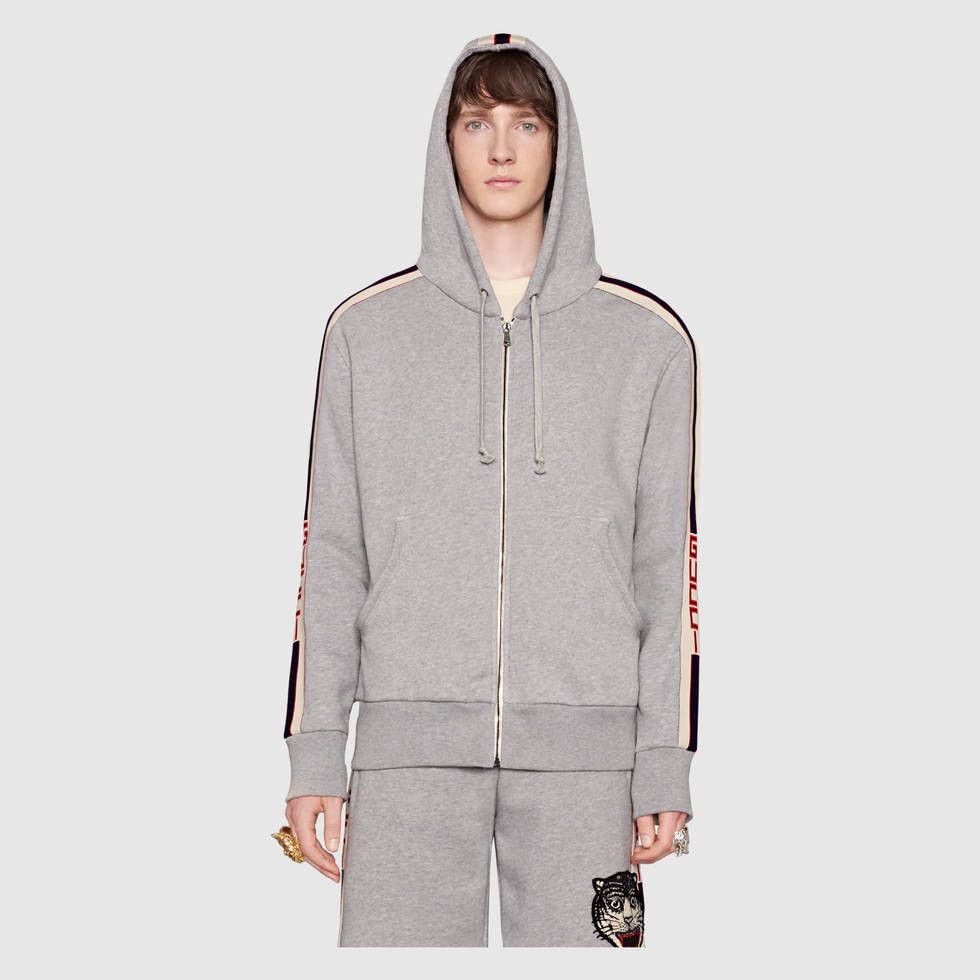 Gucci Gucci Hood Zip-up Sweatshirt with Gucci Stripe 497250