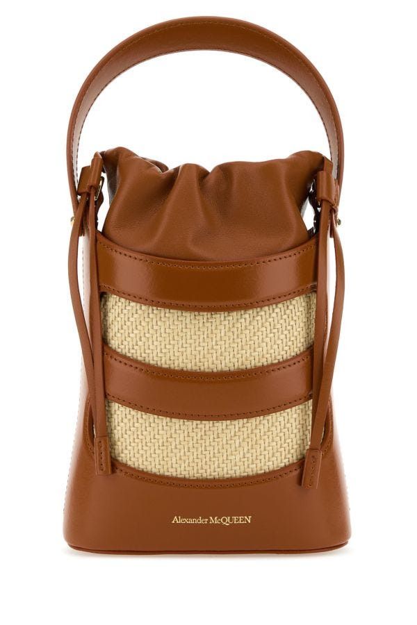 Alexander McQueen Two-Tone Leather And Raffia Mini The Rise Bucket Bag Size ONE SIZE - 3 Thumbnail