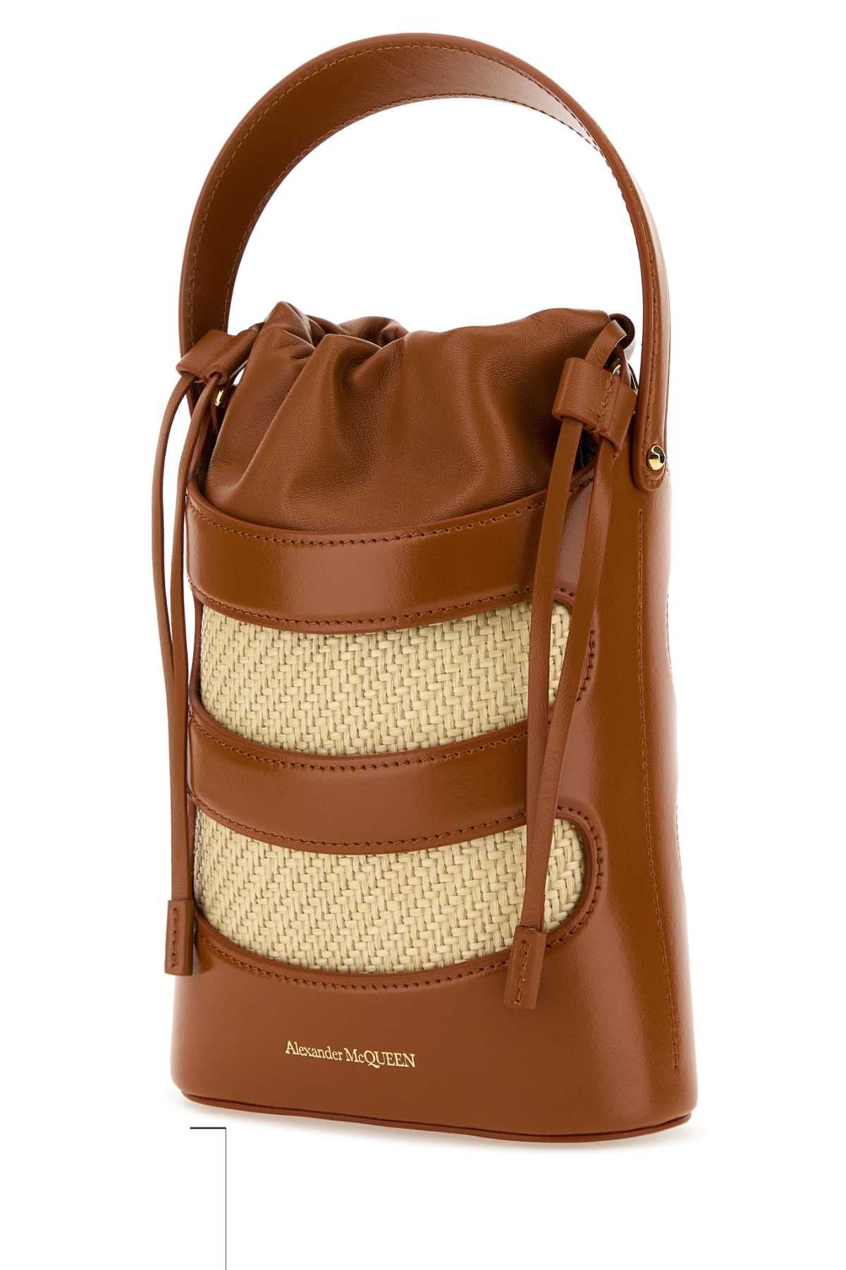 Alexander McQueen Two-Tone Leather And Raffia Mini The Rise Bucket Bag Size ONE SIZE - 2 Thumbnail