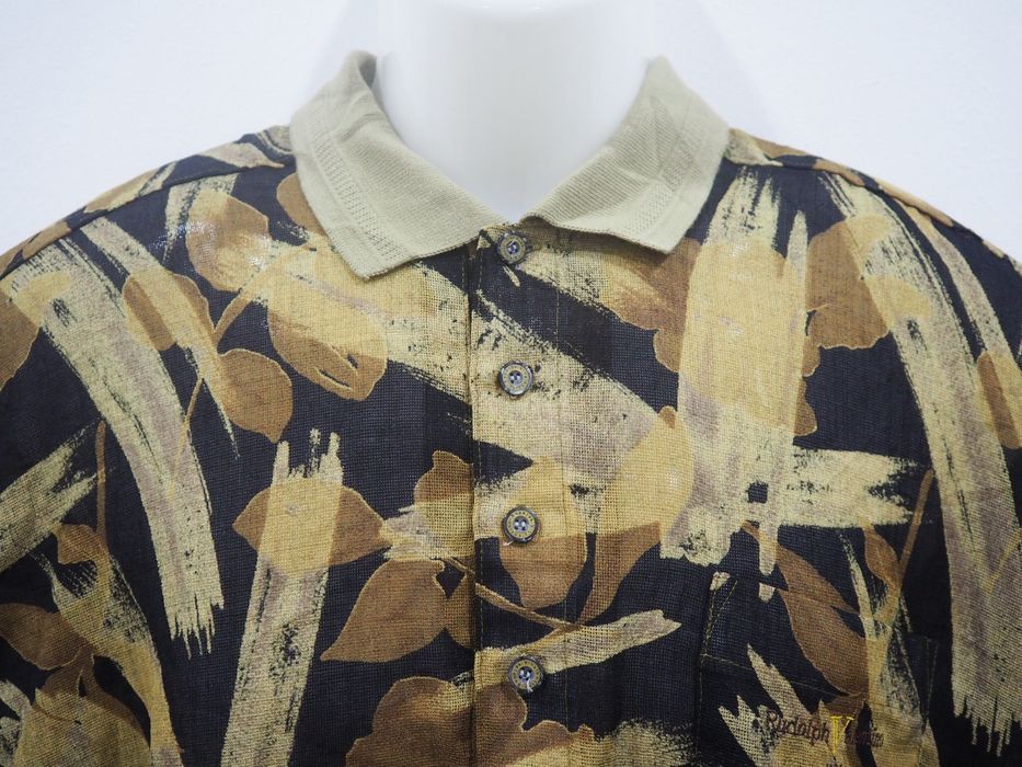 Vintage Artistic Aesthetic Rudolph Valentino Seen Through Mesh Net Waistband Hand Printed Leaf Jungle Hunting Polo Shirt. | Grailed