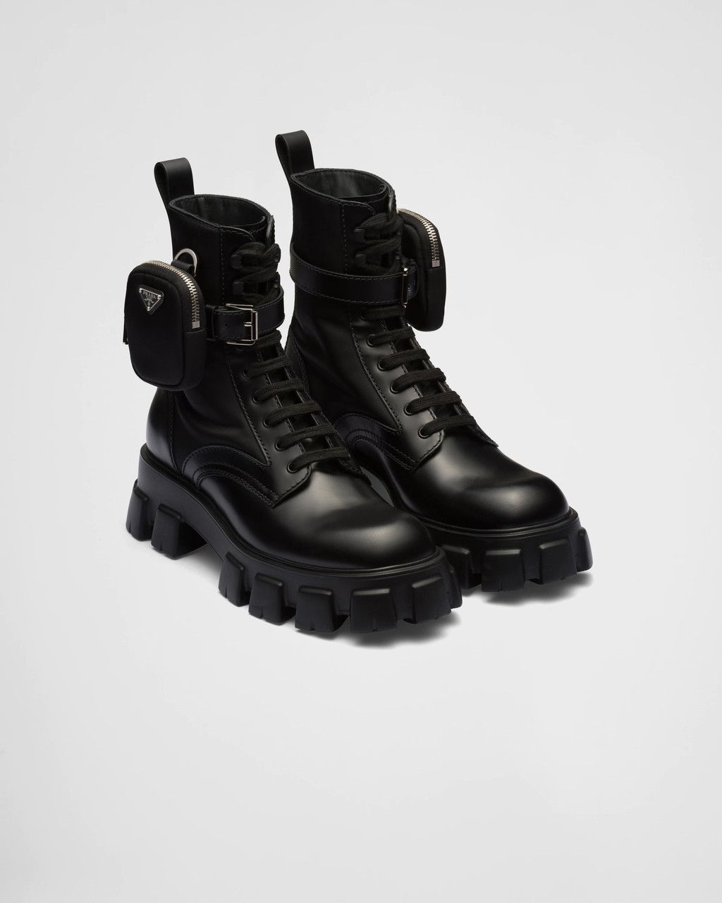 Prada Leather and Nylon Platform Combat Boots with Pouches Size US 7 / EU 40 - 2 Thumbnail