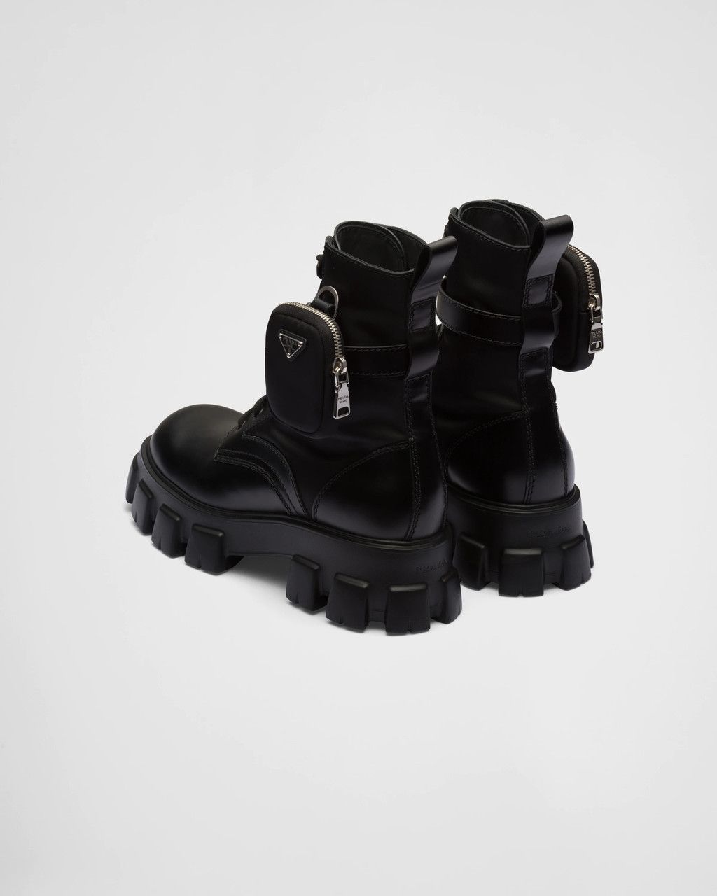 Prada Leather and Nylon Platform Combat Boots with Pouches Grailed