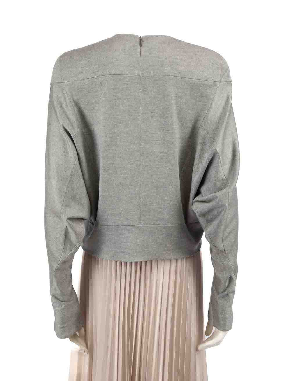 Louis Vuitton Grey Silk Shoulder Padded Crop Top Size S / US 4 / IT 40 - 3 Thumbnail