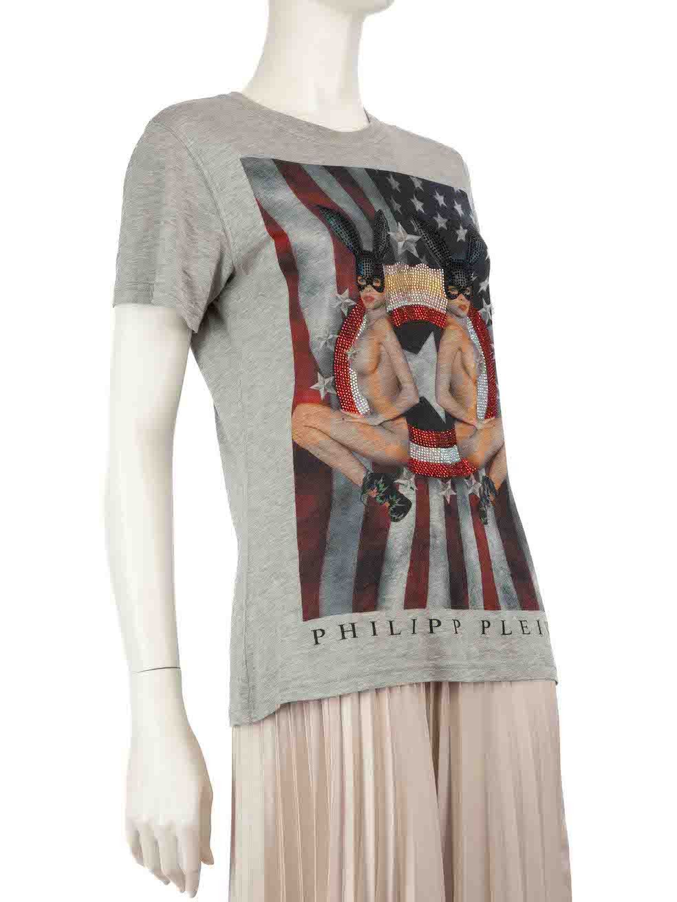 Philipp Plein Grey Embellished Graphic T-Shirt Size XS / US 0-2 / IT 36-38 - 2 Thumbnail