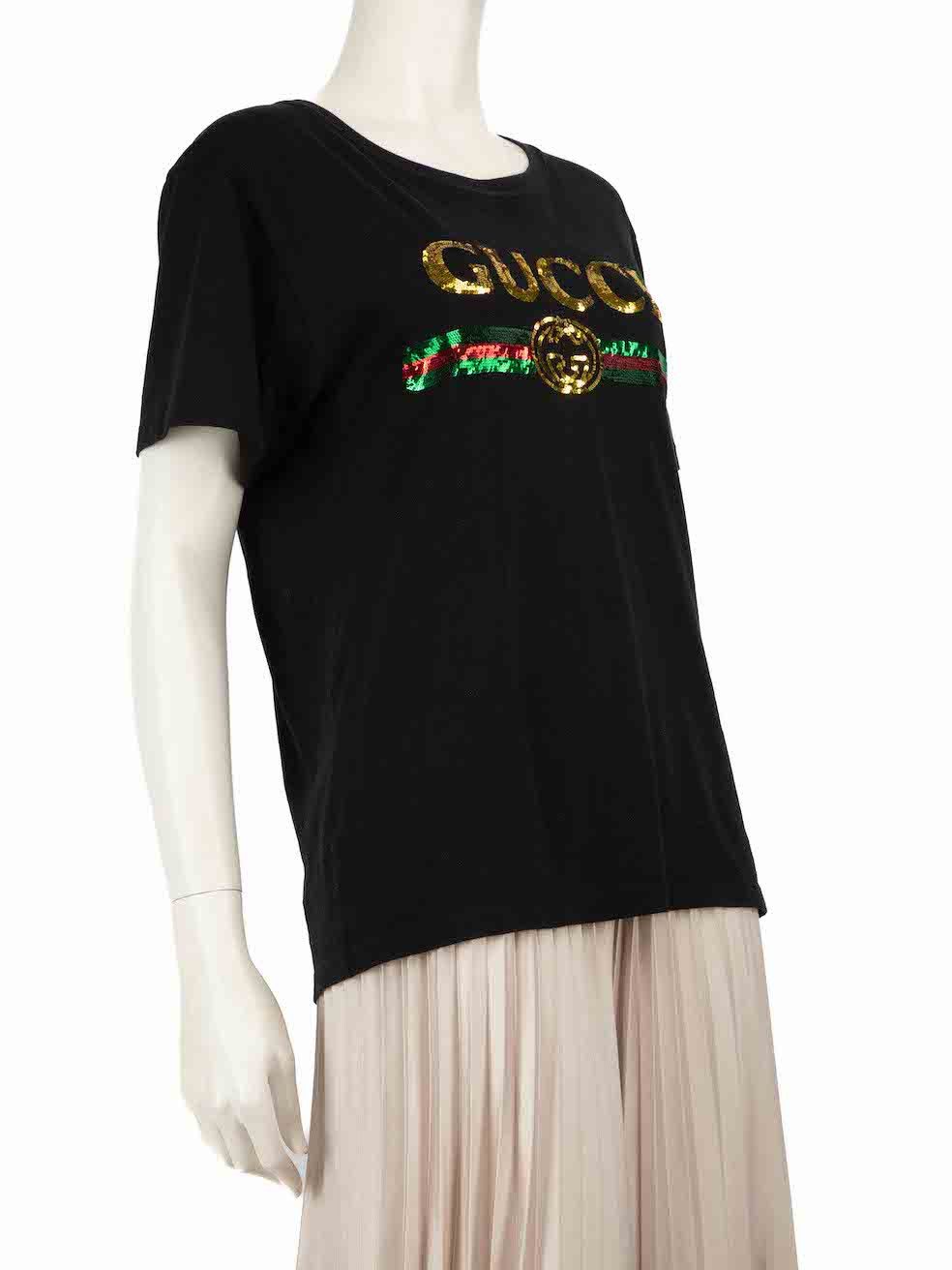 Gucci Black Sequin Tiger Logo T-Shirt Size S / US 4 / IT 40 - 2 Thumbnail