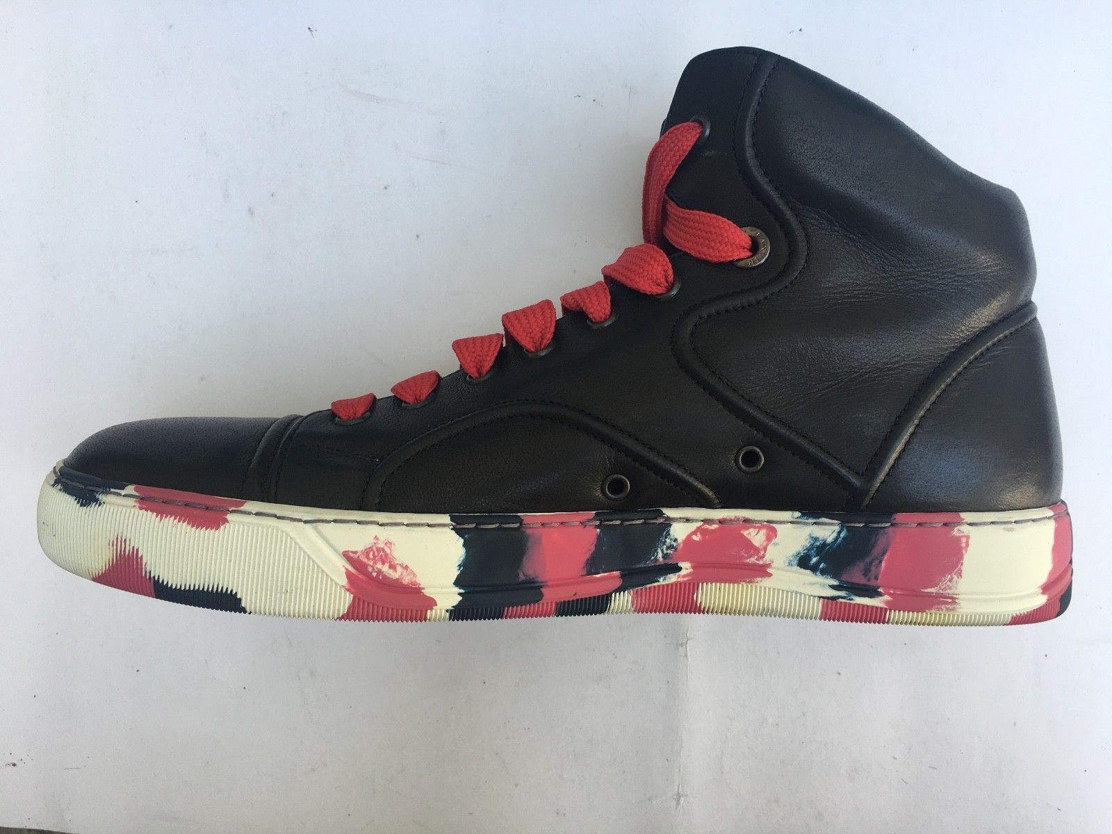 Lanvin LANVIN High Top Sneakers Black Leather Camouflage Sole Size US 8 / EU 41 - 1 Thumbnail