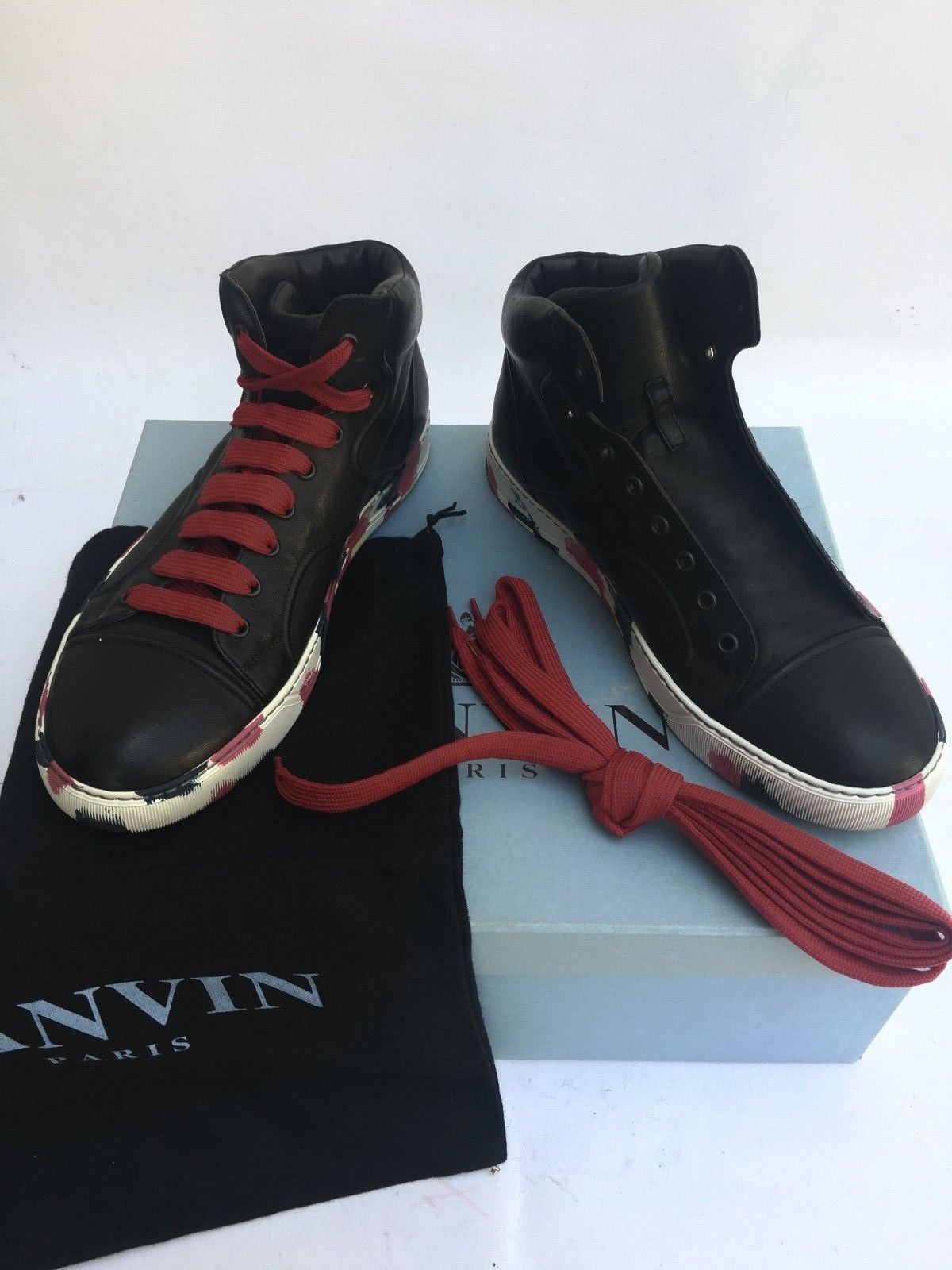 Lanvin LANVIN High Top Sneakers Black Leather Camouflage Sole Size US 8 / EU 41 - 10 Thumbnail