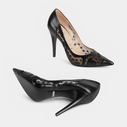 Gucci Gucci GG Python Print Leather Pumps SIZE 38.5 Size ONE SIZE - 3 Thumbnail