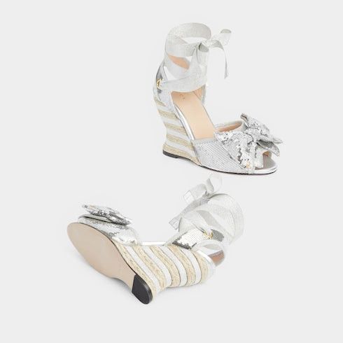 Gucci Gucci Bow Sequin Espadrille Sandals SIZE 38 Size ONE SIZE - 3 Thumbnail
