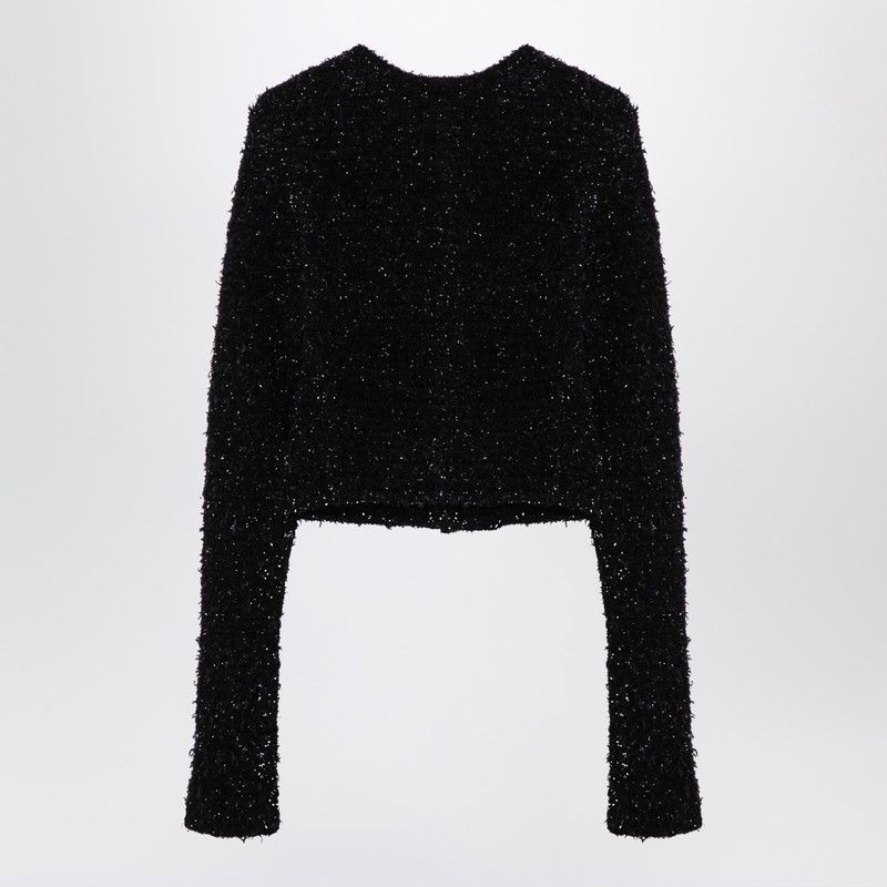 Balenciaga Black Cotton Blend Tweed Cropped Cardigan