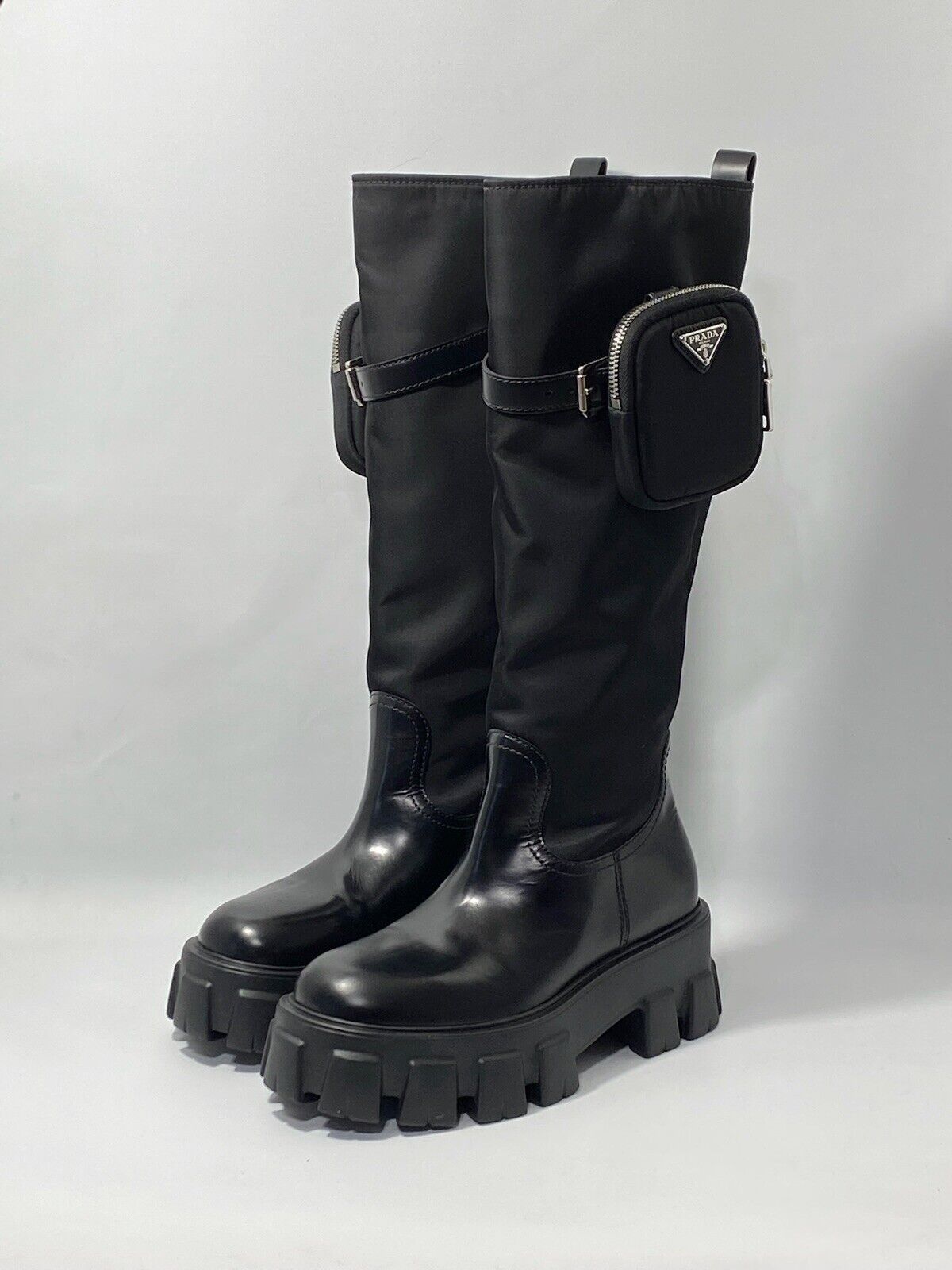 Prada Monolith Re-Nylon Gabardine Knee High Boots with Pouch Size US 6 / IT 36 - 4 Thumbnail