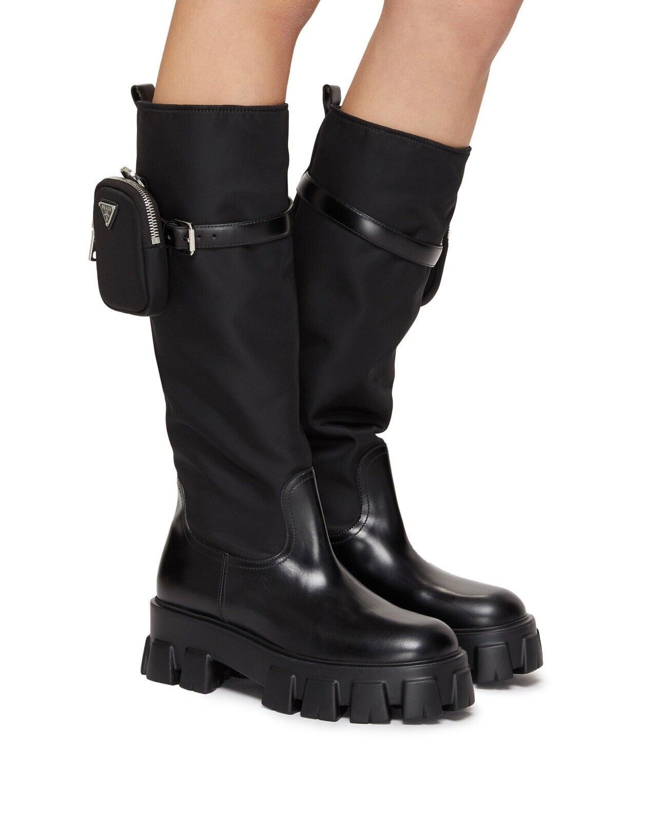 Prada Monolith Re-Nylon Gabardine Knee High Boots with Pouch Size US 6 / IT 36 - 2 Thumbnail