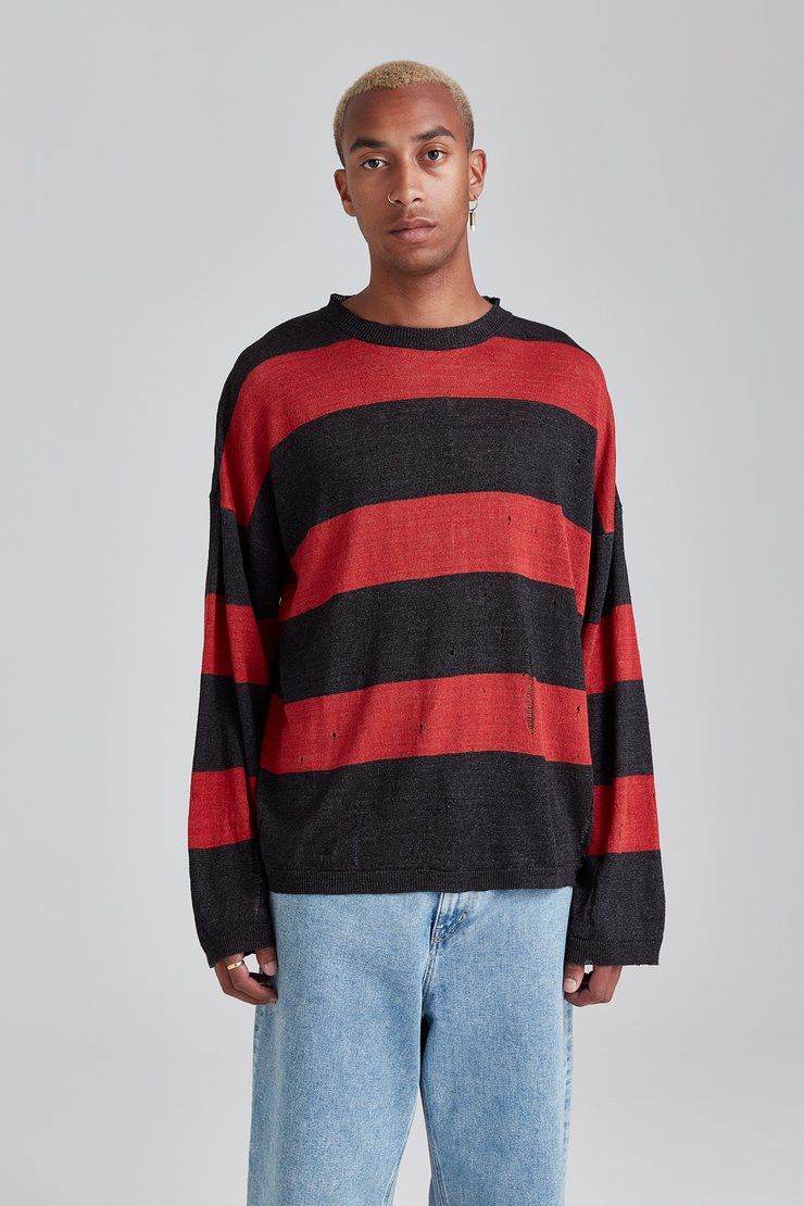 Our Legacy Popover Drop Knit Red/Brown Stripe Moth | Grailed