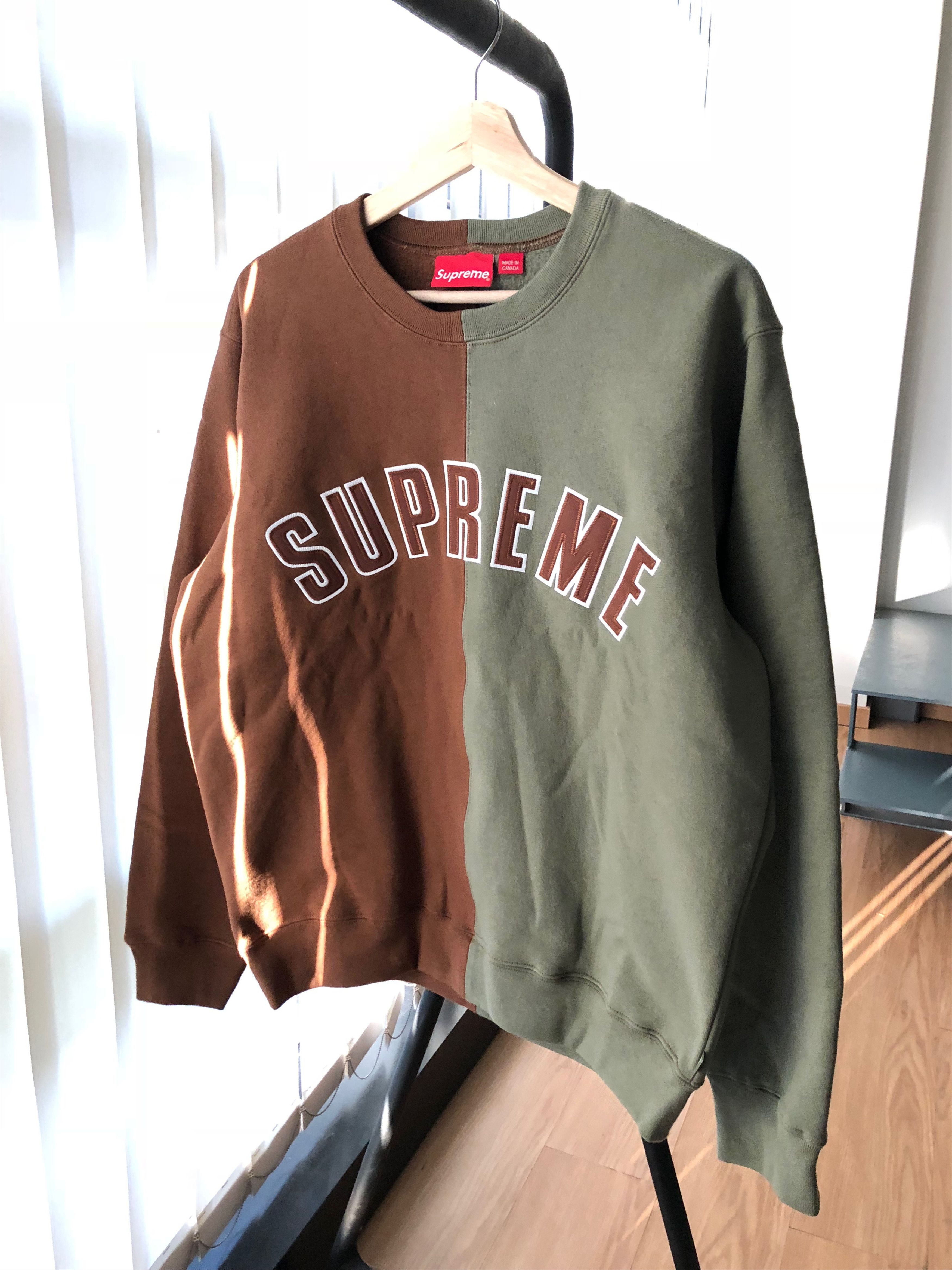 Supreme SUPREME SPLIT CREWNECK SWEATSHIRT BROWN (FW18) | Grailed