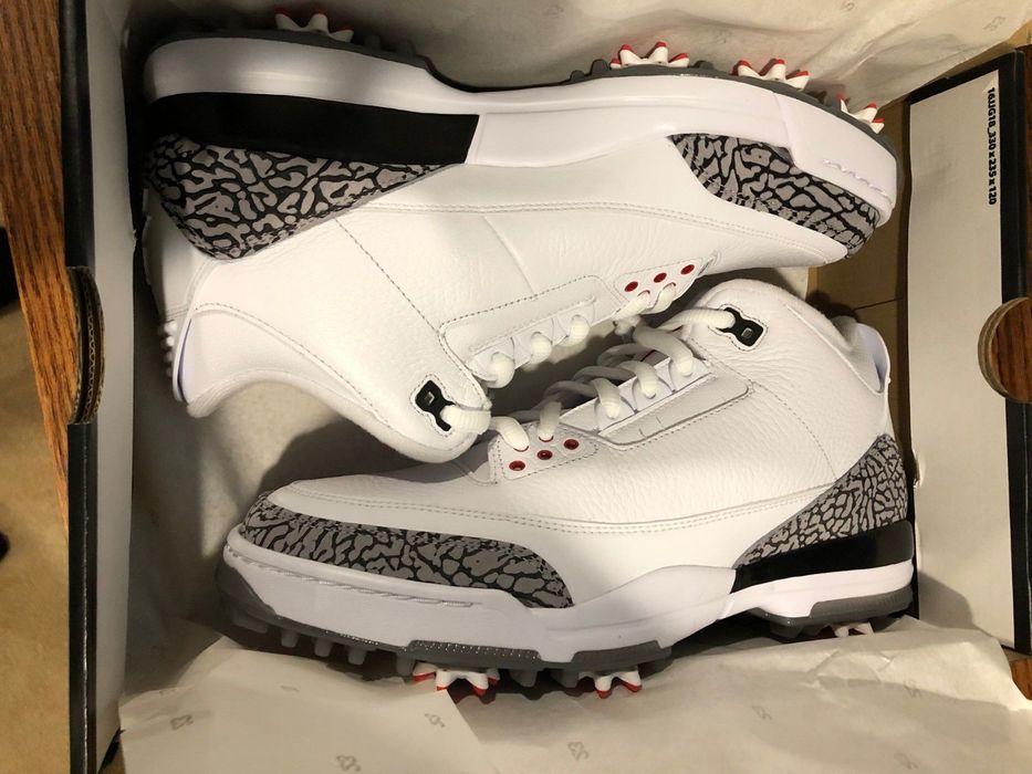 Nike Air Jordan 3 Retro Golf White Cement Fire Red Shoes Grailed