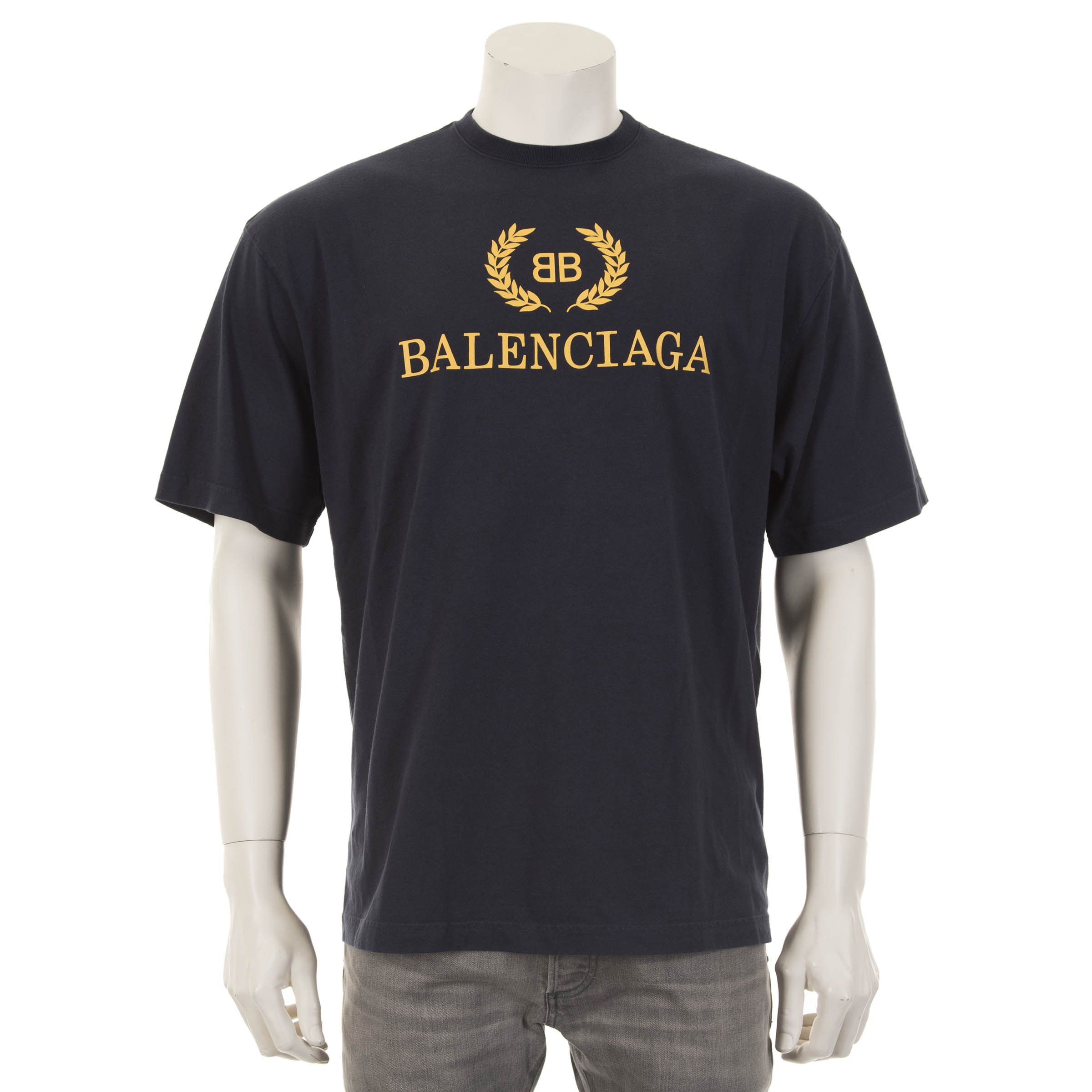 Balenciaga Navy Blue Cotton BB Balenciaga Logo Print T-Shirt | Grailed