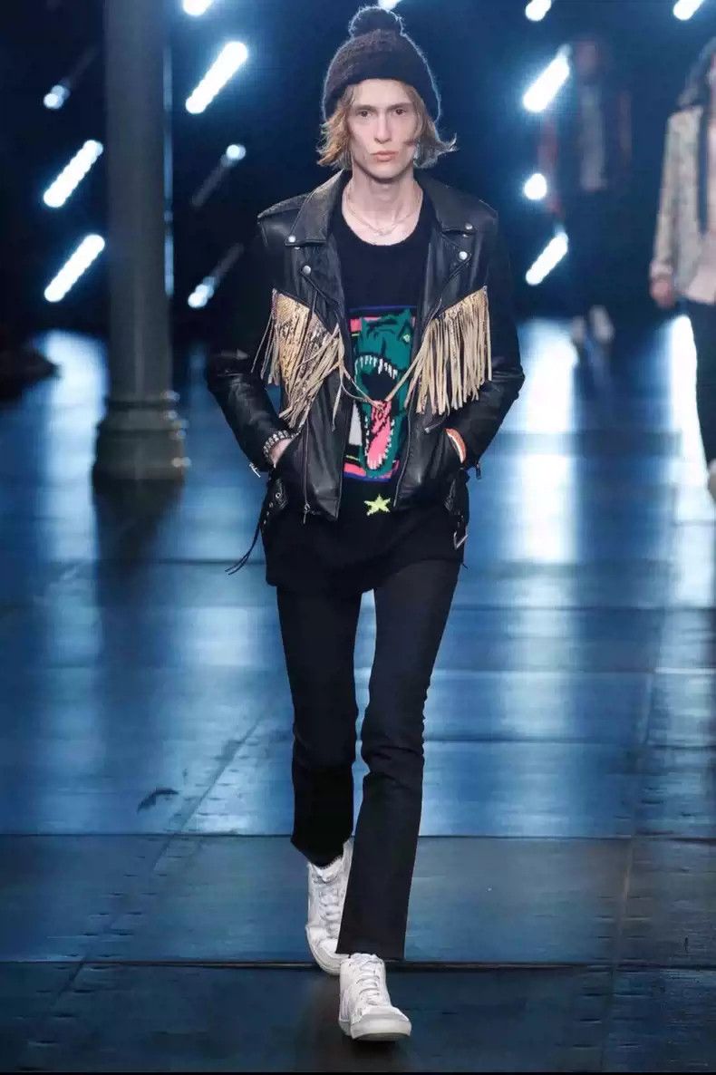 Saint Laurent Paris 16SS Show Style Pink White Dinosaur Sweater