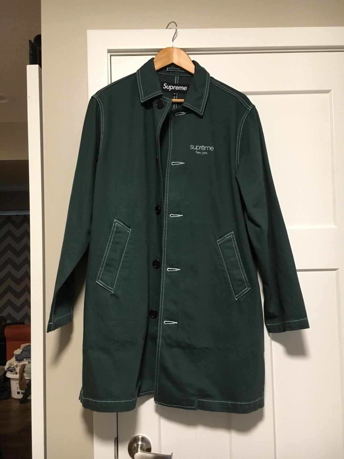 Supreme SS18 Green Washed Work Trench coat | Grailed