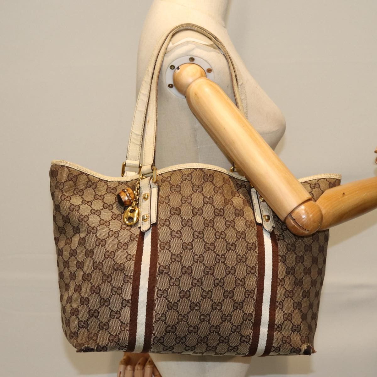 Gucci GUCCI GG Canvas Sherry Line Tote Bag Beige Brown 139260 Auth 76163 Grailed