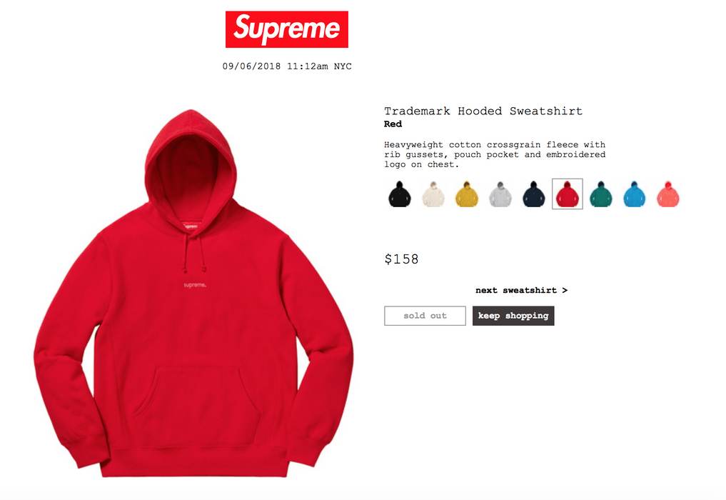 Supreme Trademark Hooded Sweatshirt Red Size Large NEW 🚚✓