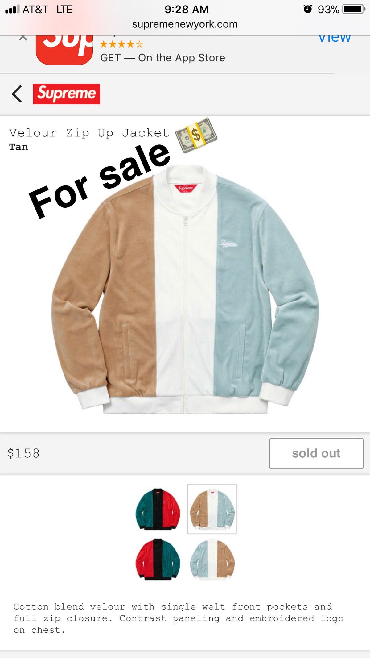 Supreme Supreme Velour Zip-Up Light Jacket | Grailed