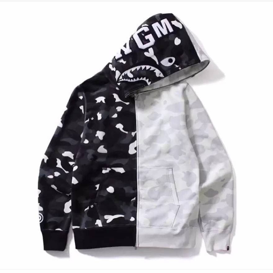 Bape Bape City Camo Shark Half Black Half White Hoodie Grailed