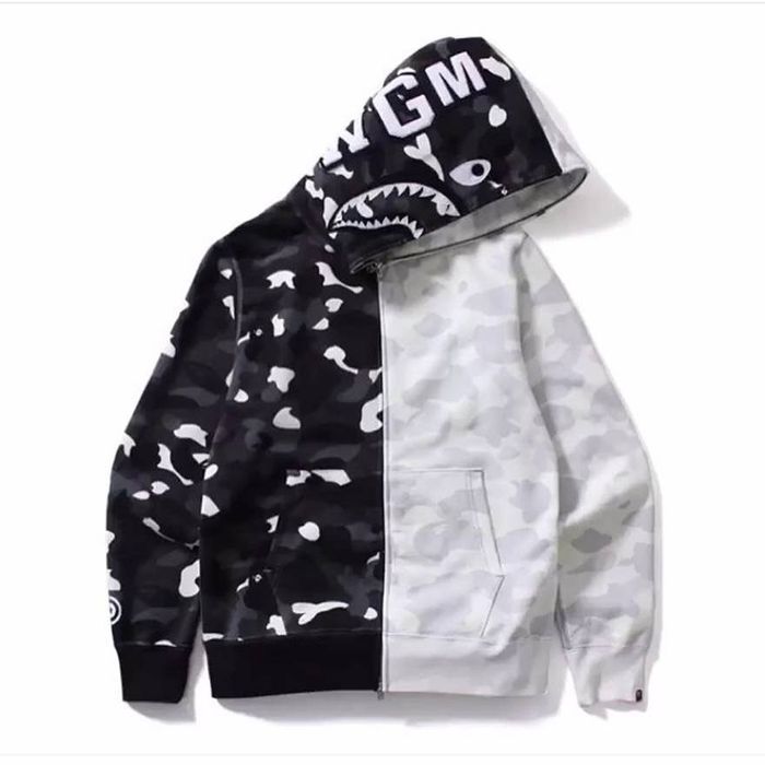 Bape Bape City Camo Shark Half Black Half White Hoodie 