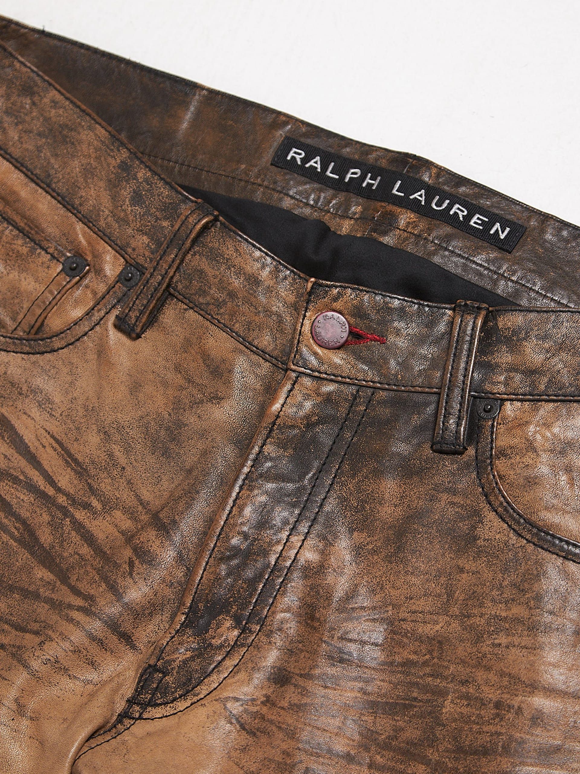 Ralph Lauren Brown Washed Leather Pants Size US 32 / EU 48 - 3 Thumbnail