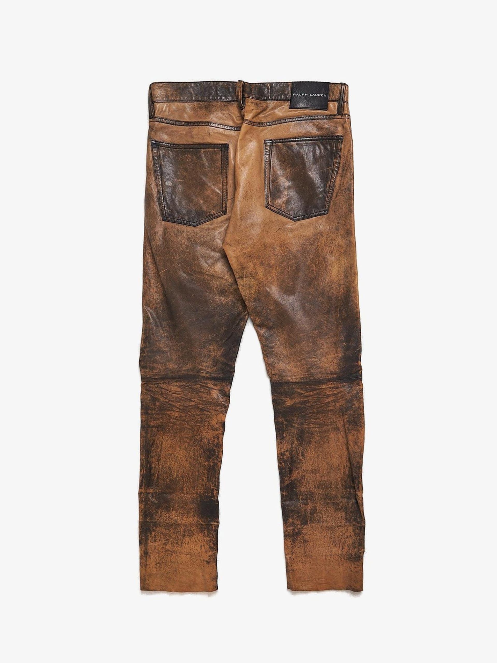 Ralph Lauren Brown Washed Leather Pants Size US 32 / EU 48 - 2 Thumbnail