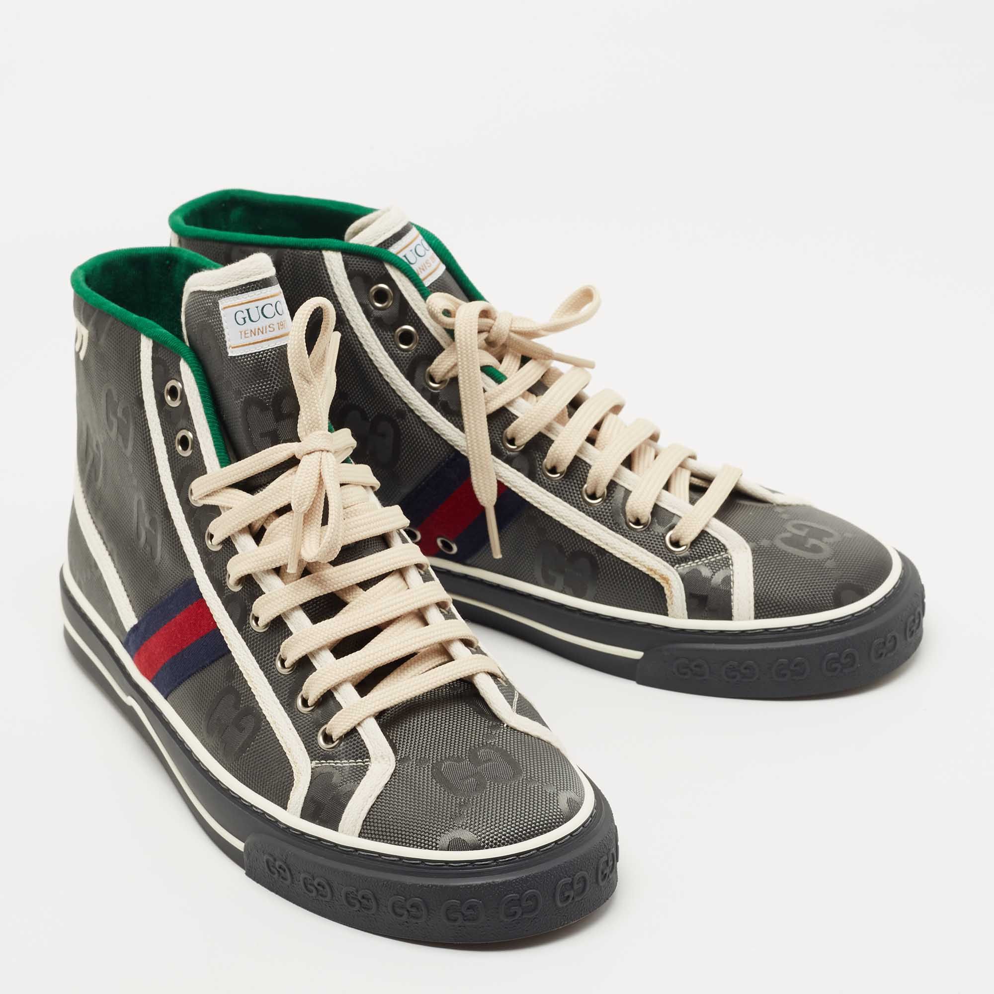 Gucci Grey Nylon Tennis 1977 High Top Sneakers Size US 12.5 / EU 45-46 - 3 Thumbnail