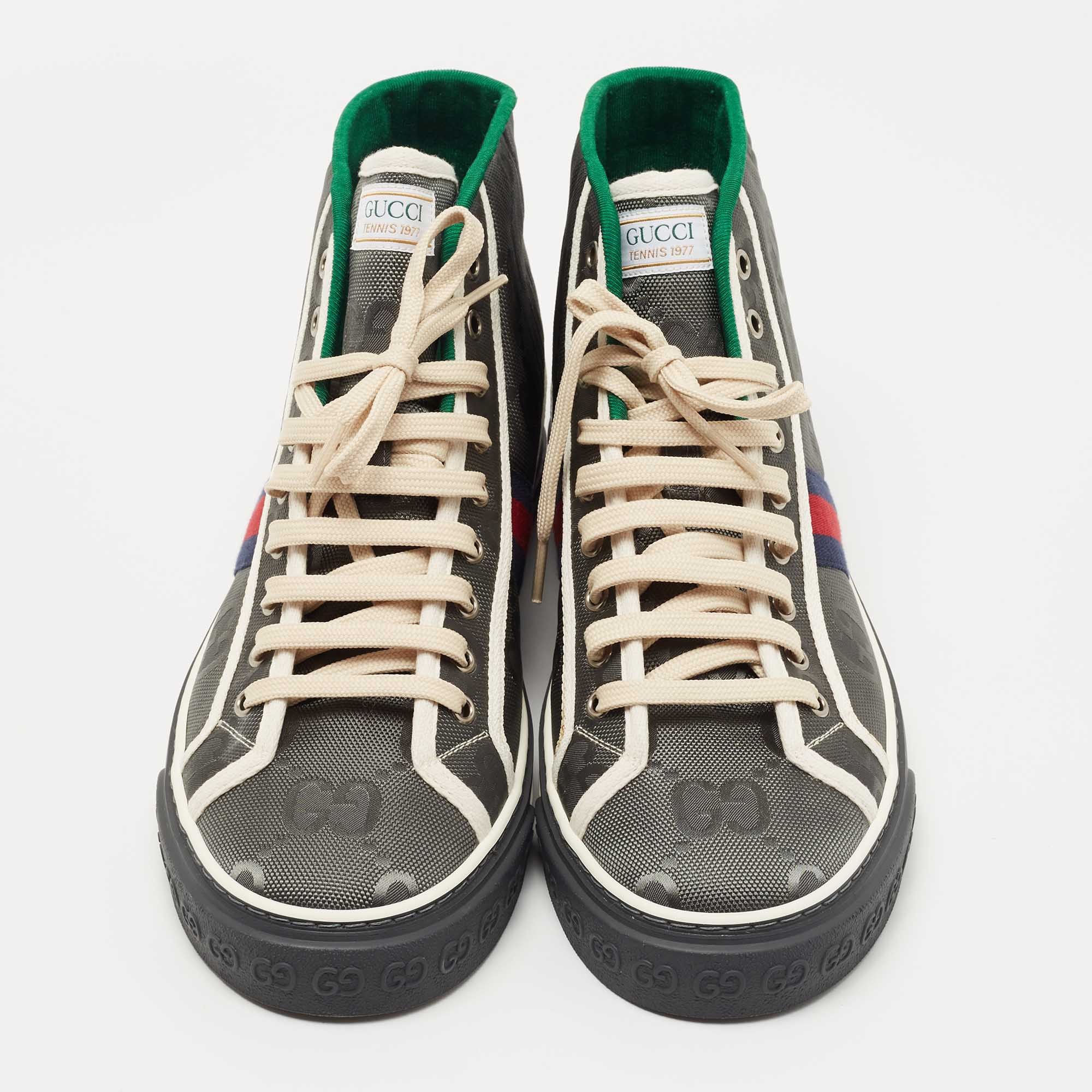 Gucci Grey Nylon Tennis 1977 High Top Sneakers Size US 15 / EU 48 - 2 Thumbnail