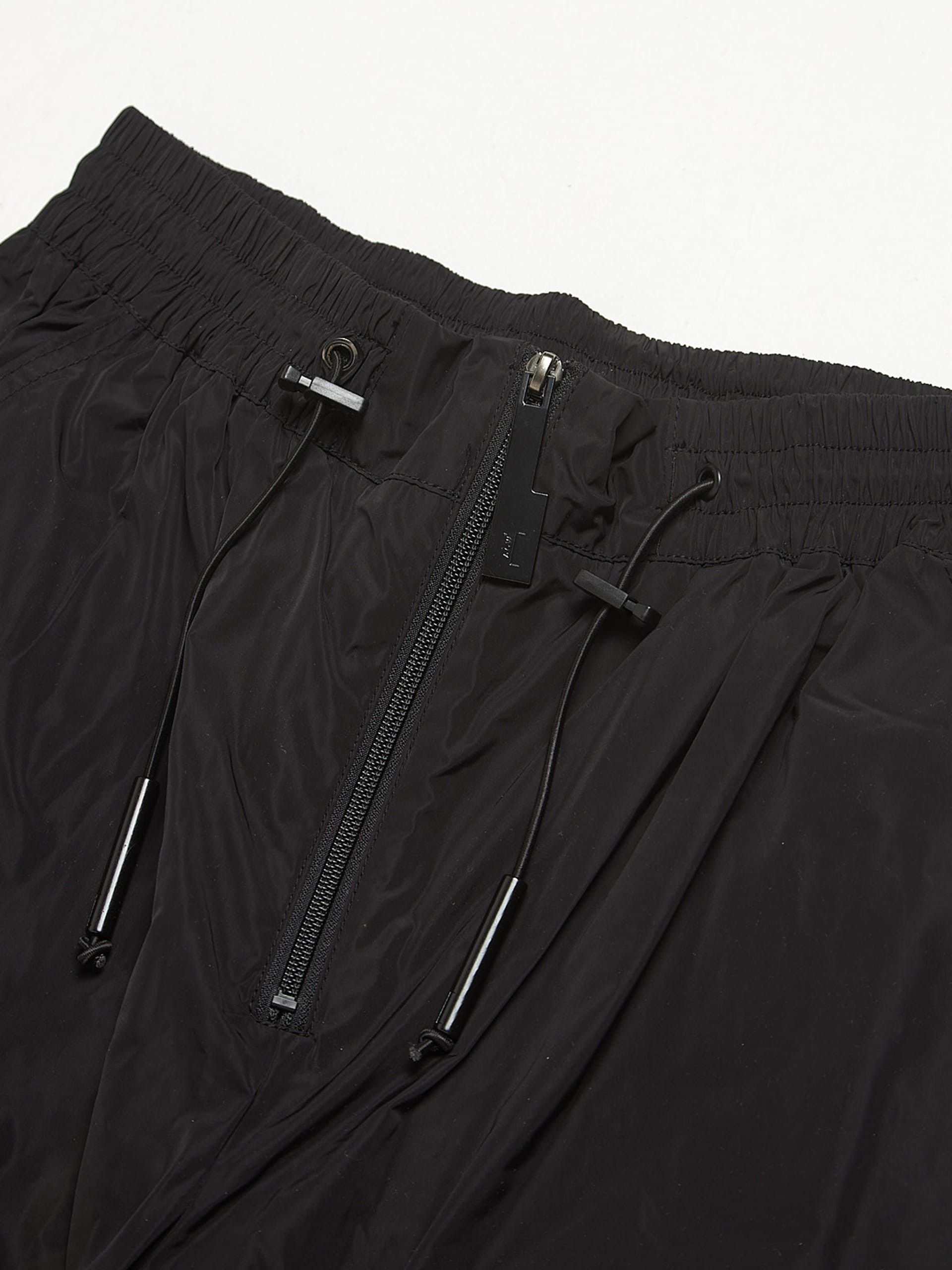 Black Zipped & Laced Grid Polyester Cargo Pants