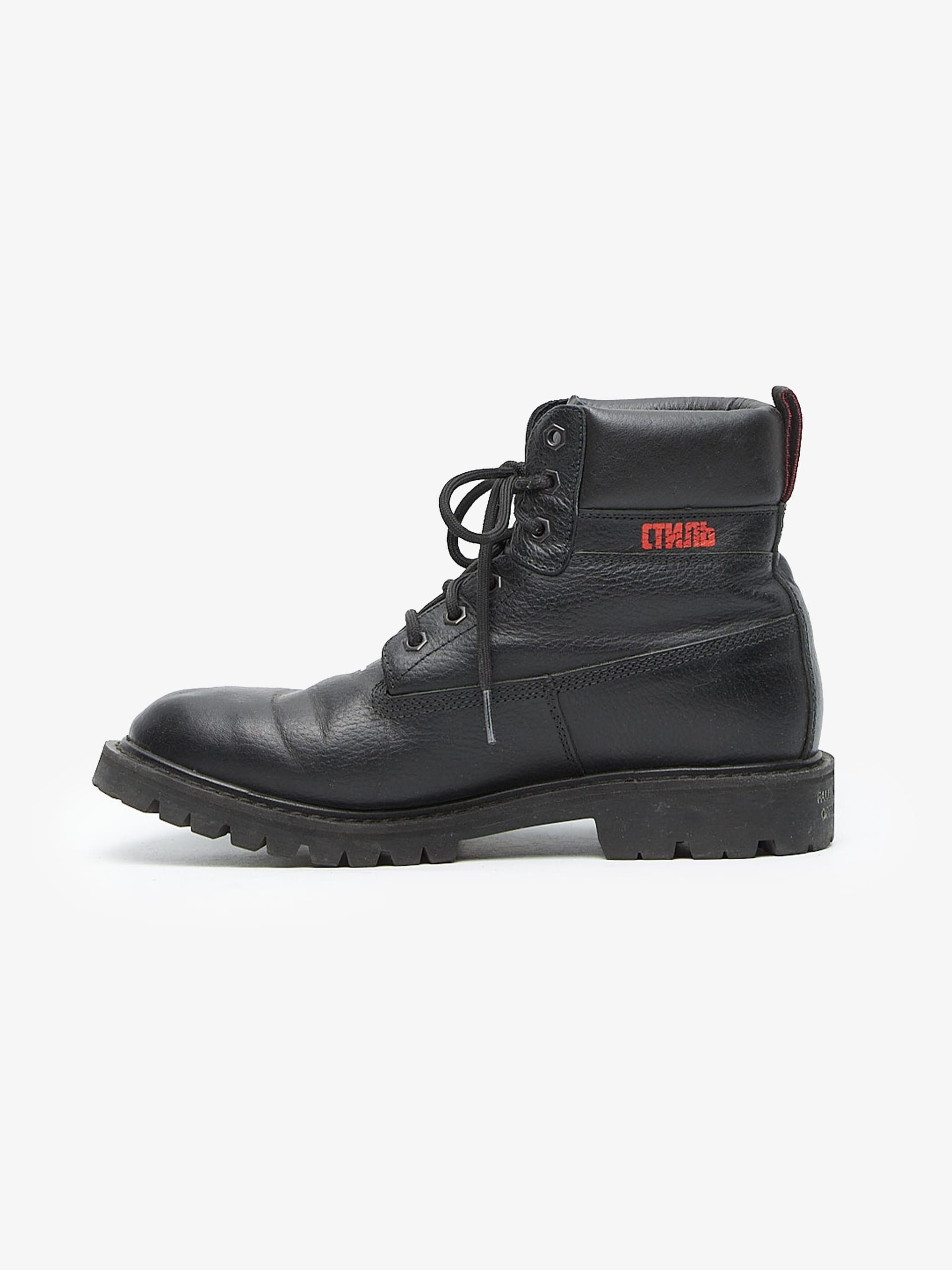 Heron Preston Black Logo Printed High Leather Boots Size US 8 / EU 41 - 3 Thumbnail
