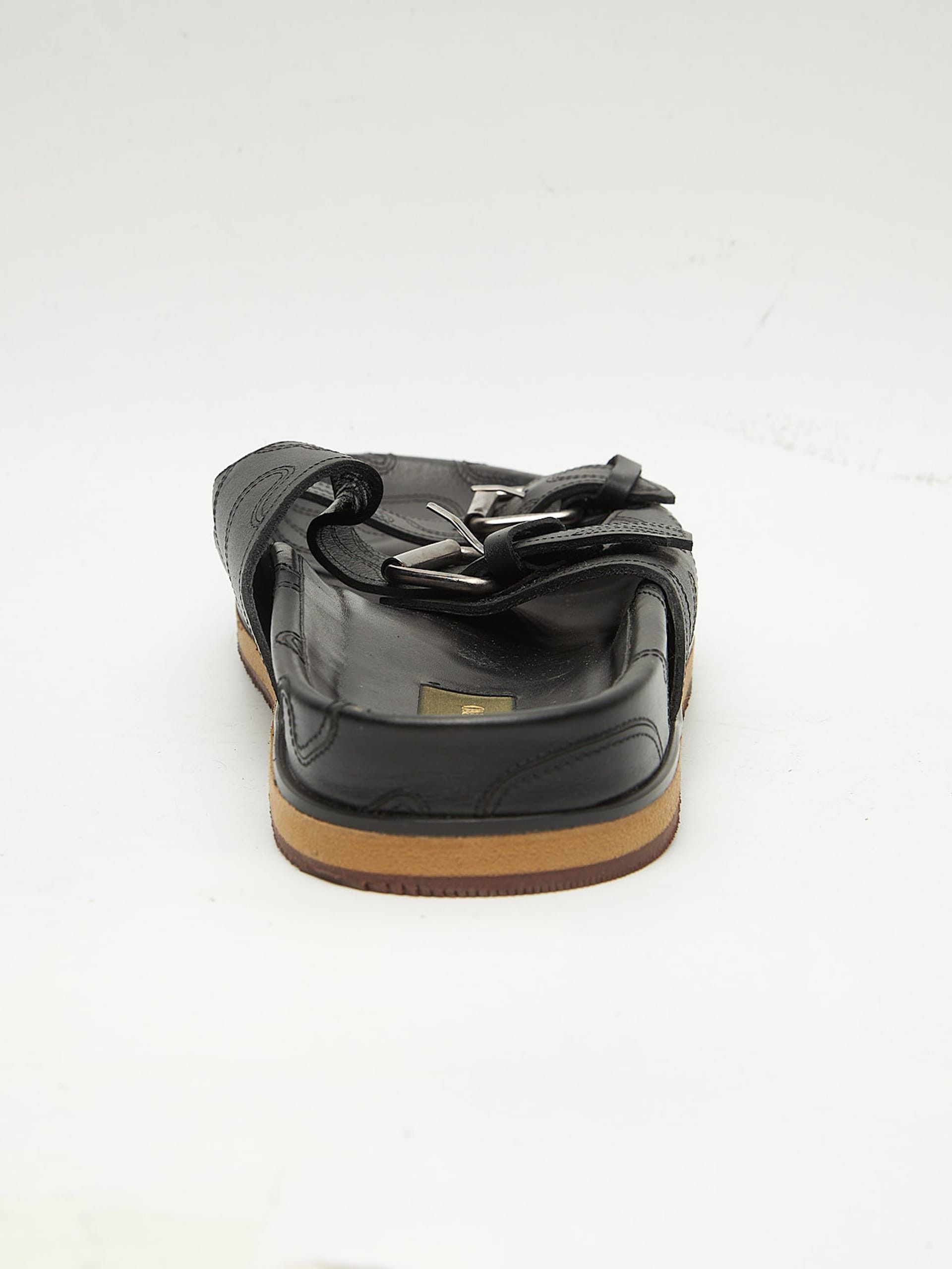 Valentino Black Embossed Leather Sandals Size US 13 / EU 46 - 6 Thumbnail