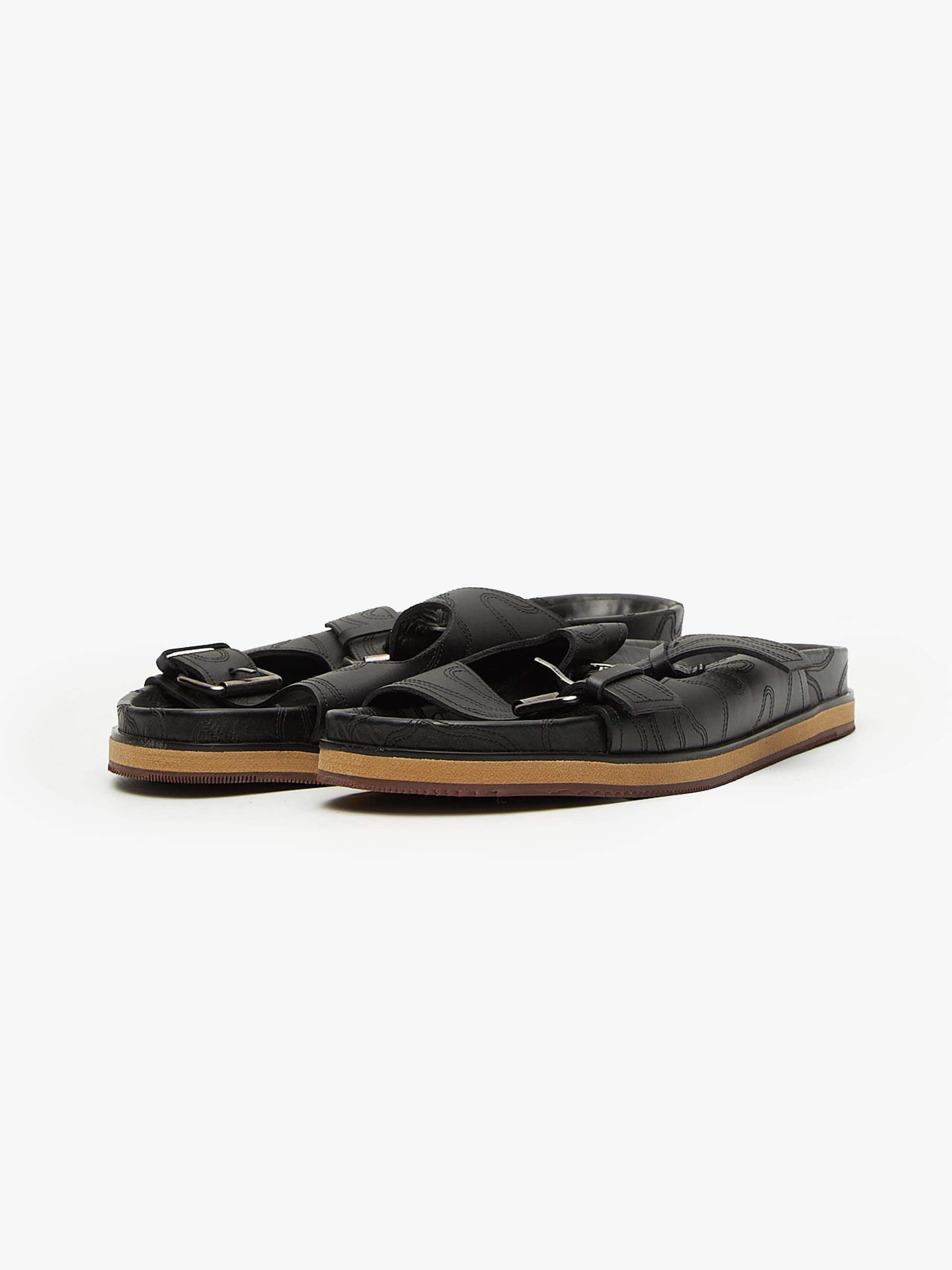 Valentino Black Embossed Leather Sandals Size US 13 / EU 46 - 2 Thumbnail