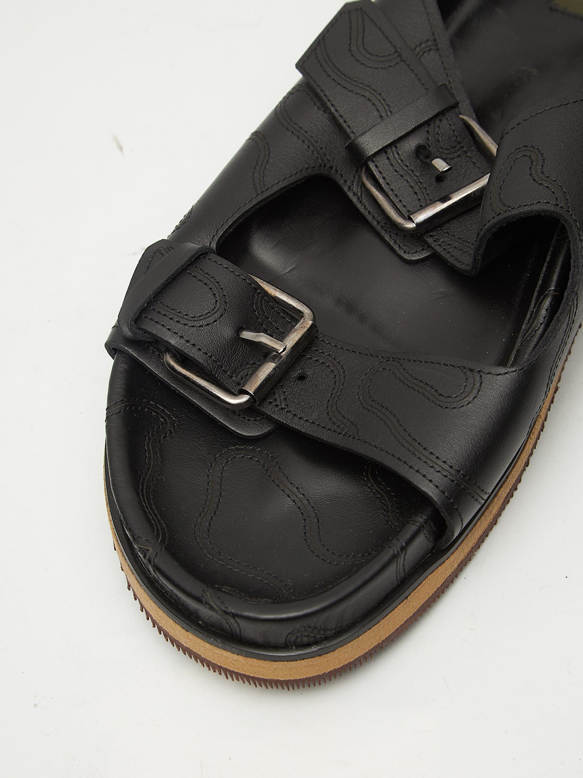 Valentino Black Embossed Leather Sandals Size US 13 / EU 46 - 4 Thumbnail