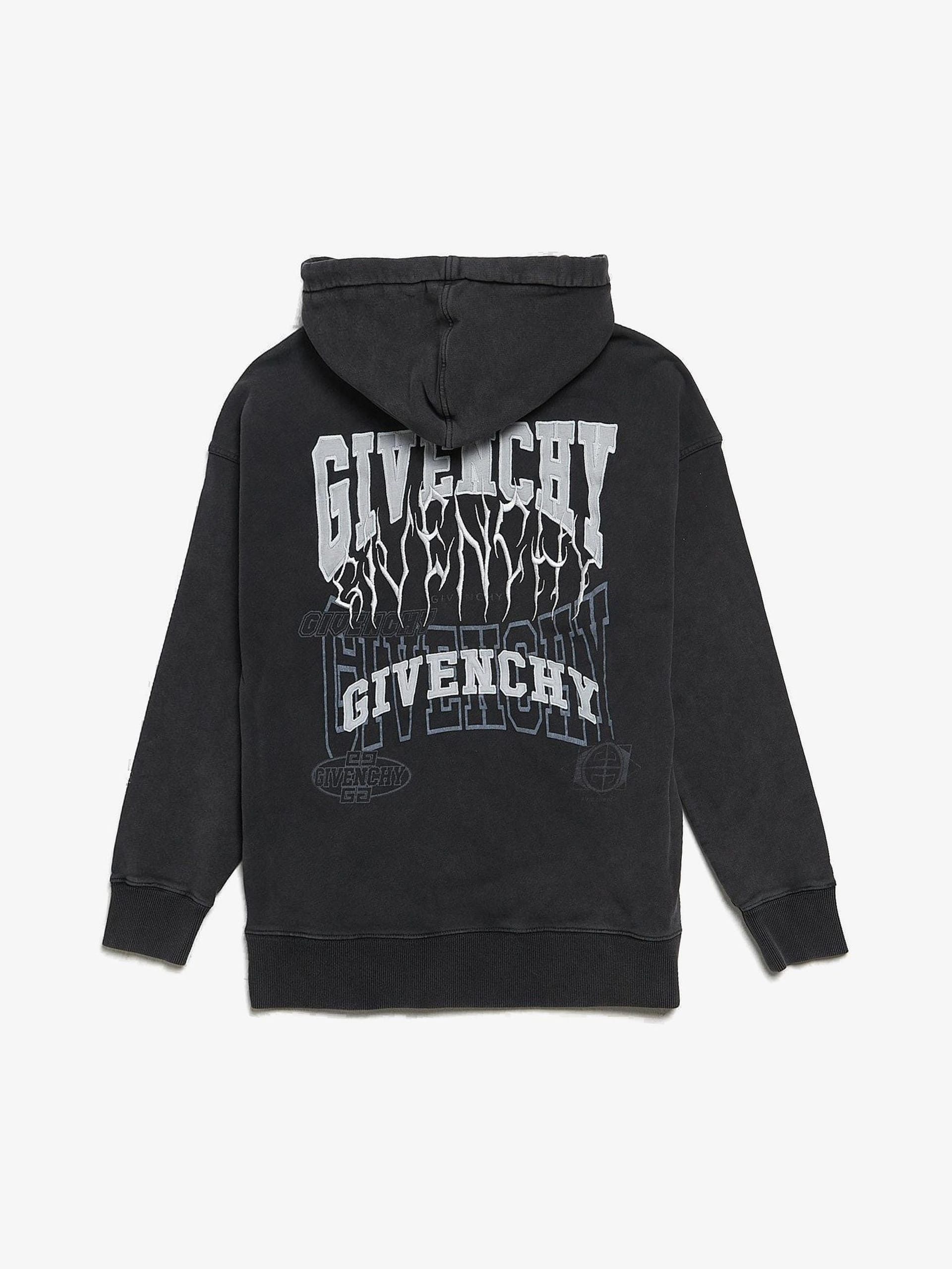 Givenchy Washed Black Multi Logo Printed Cotton Hoodie Size US XL / EU 56 / 4 - 2 Thumbnail
