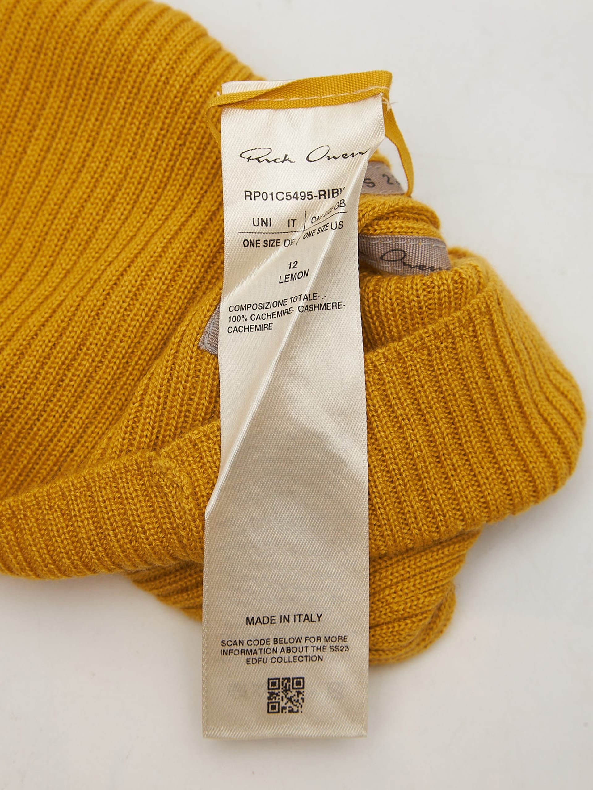 Rick Owens Lemon Cashmere Beanie Size ONE SIZE - 3 Thumbnail