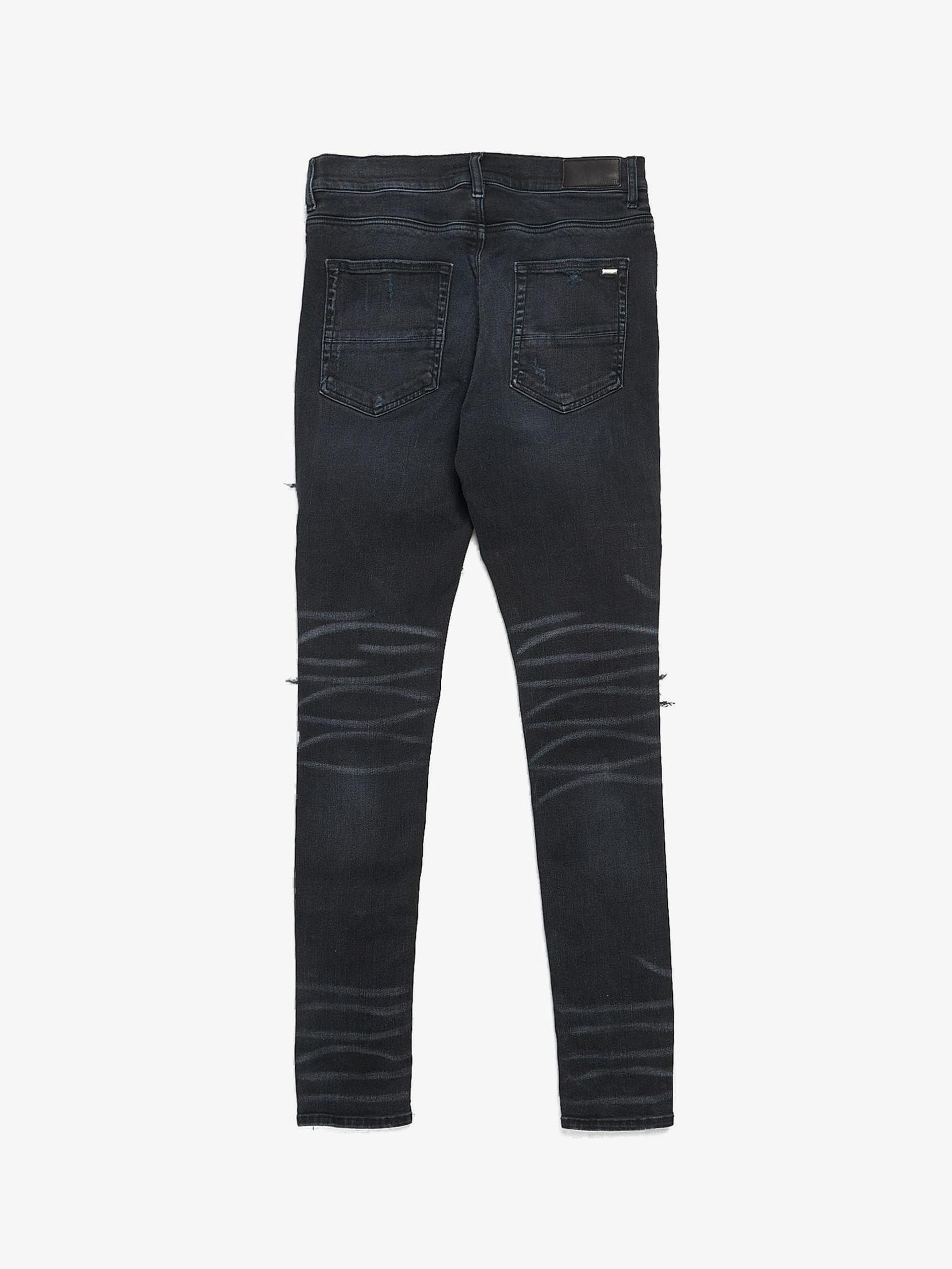 Black Distressed Glitter Patched Cotton Blend Jeans