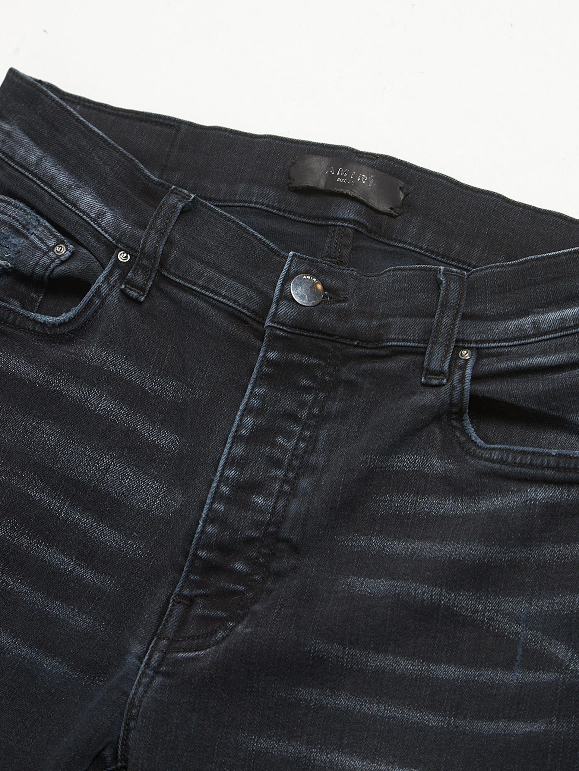 Black Distressed Glitter Patched Cotton Blend Jeans