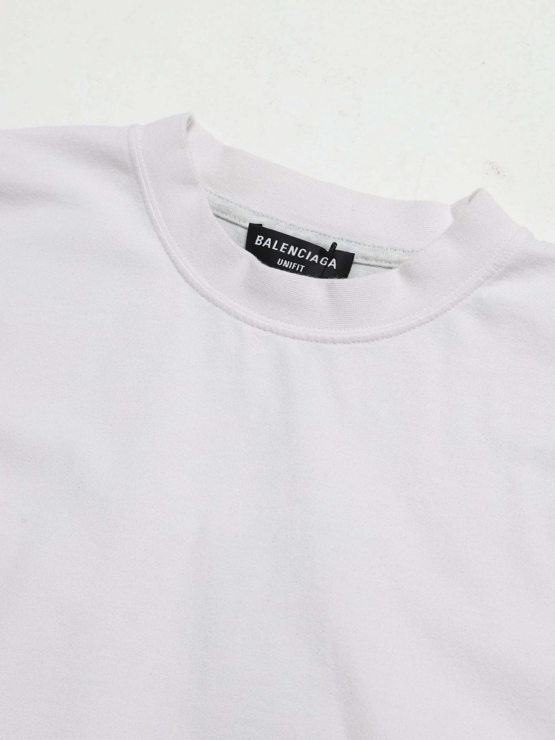 Balenciaga White and Gray Distressed Upside Down Cotton T Shirt Size US L / EU 52-54 / 3 - 3 Thumbnail