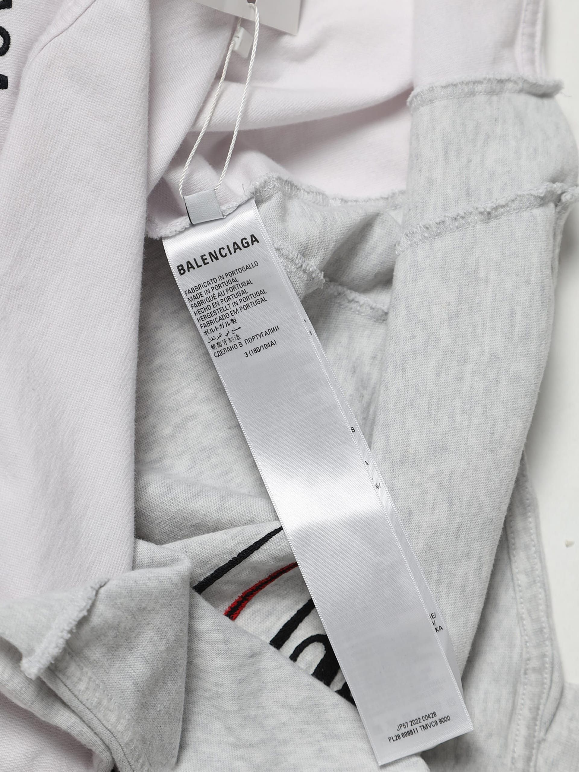 Balenciaga White and Gray Distressed Upside Down Cotton T Shirt Size US L / EU 52-54 / 3 - 4 Thumbnail